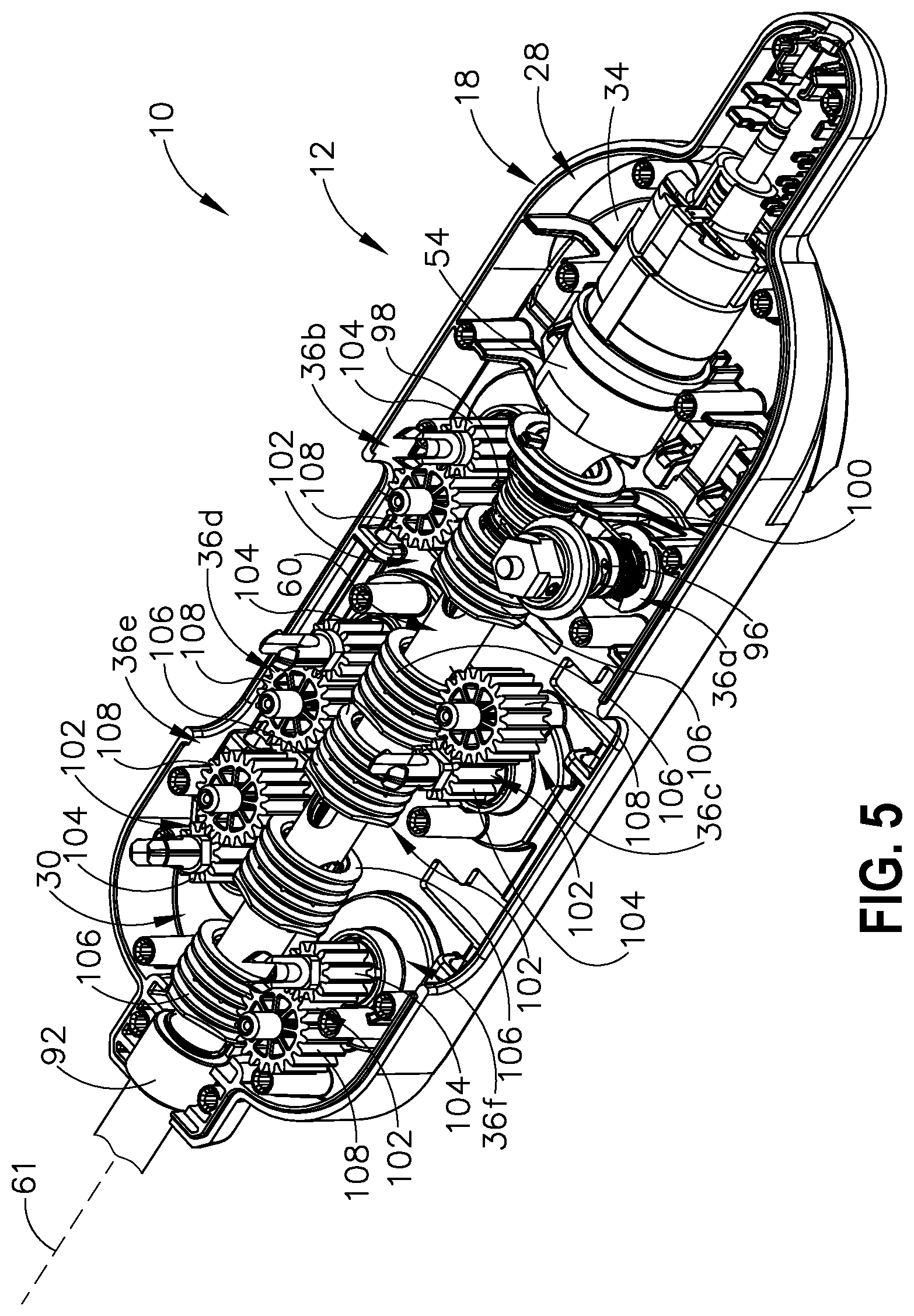 Patent US12318108 Figure 5 – Ultrasonic surgical instrument with a clamp arm clocking assembly