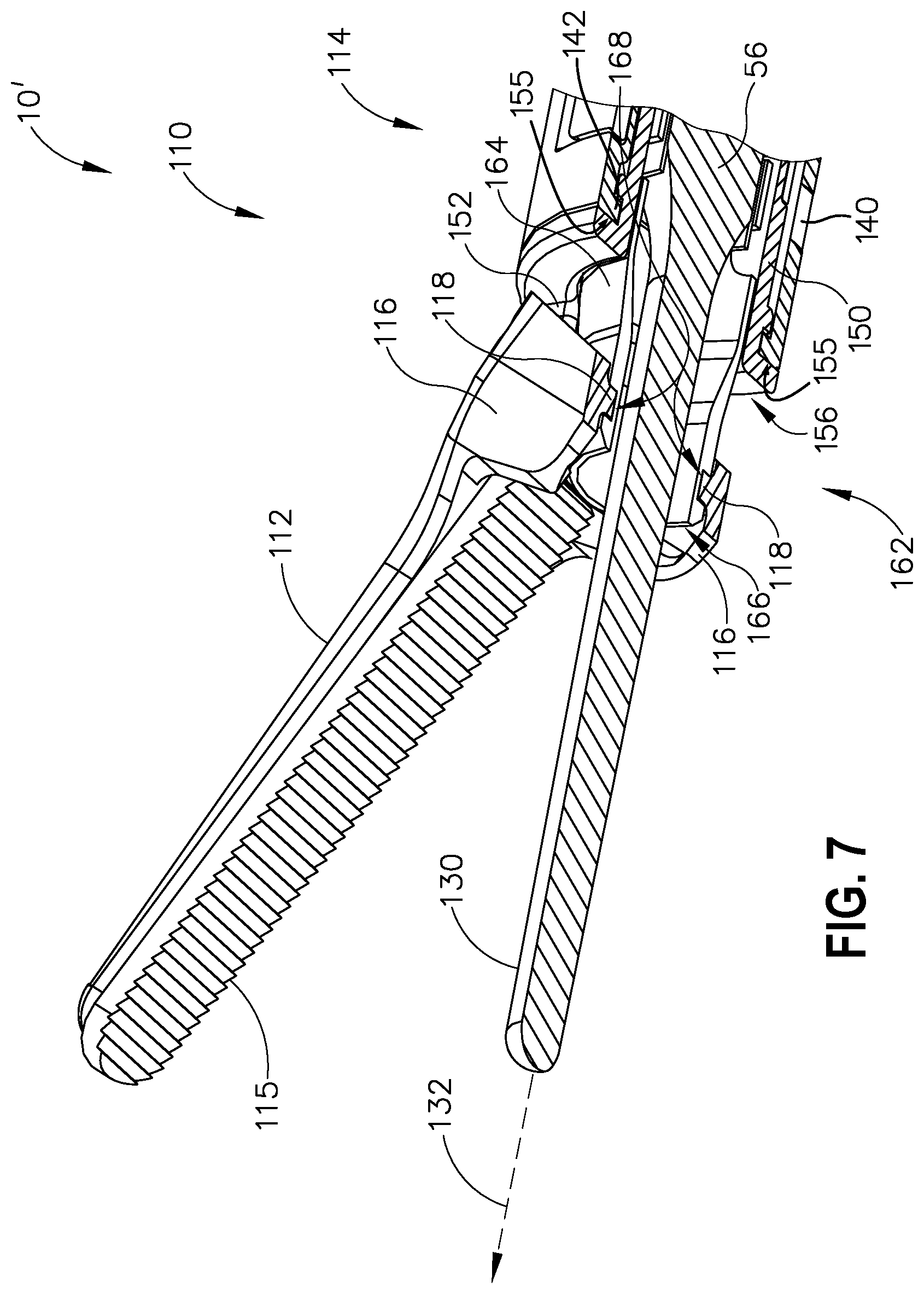 Patent US12318108 Figure 7 – Ultrasonic surgical instrument with a clamp arm clocking assembly