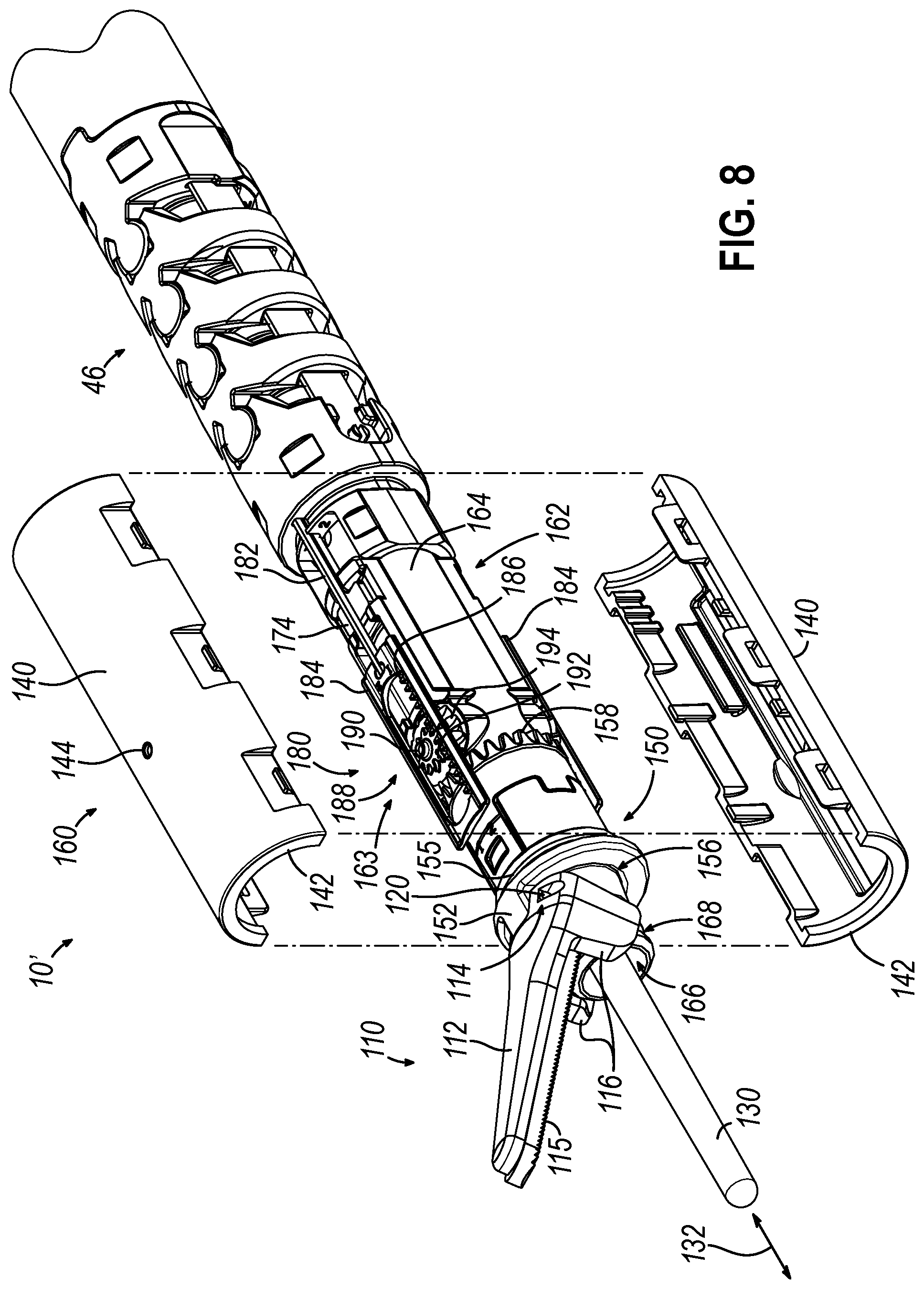 Patent US12318108 Figure 8 – Ultrasonic surgical instrument with a clamp arm clocking assembly