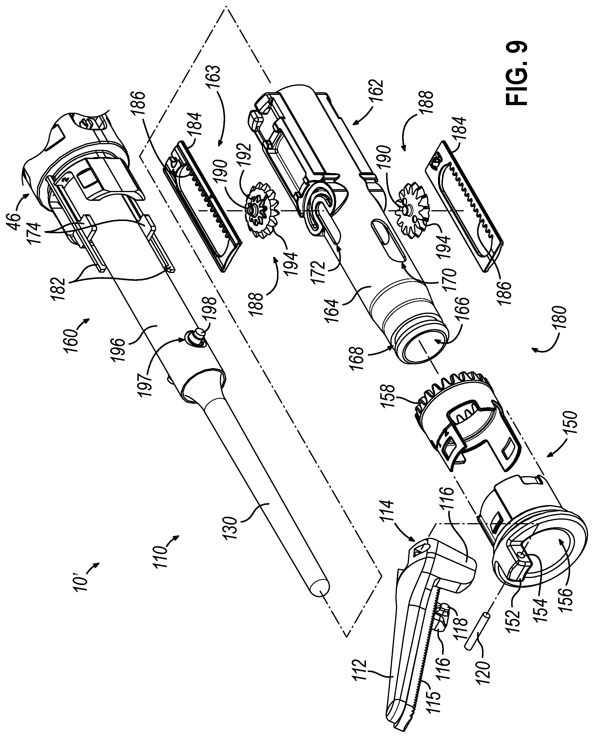 Patent US12318108 Figure 9 – Ultrasonic surgical instrument with a clamp arm clocking assembly
