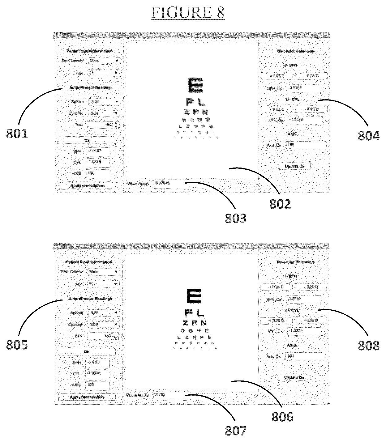 Patent US12318140 Figure 8 – System and method for determining prescription of corrective lenses using predictive calculations and corrected-eyesight simulation