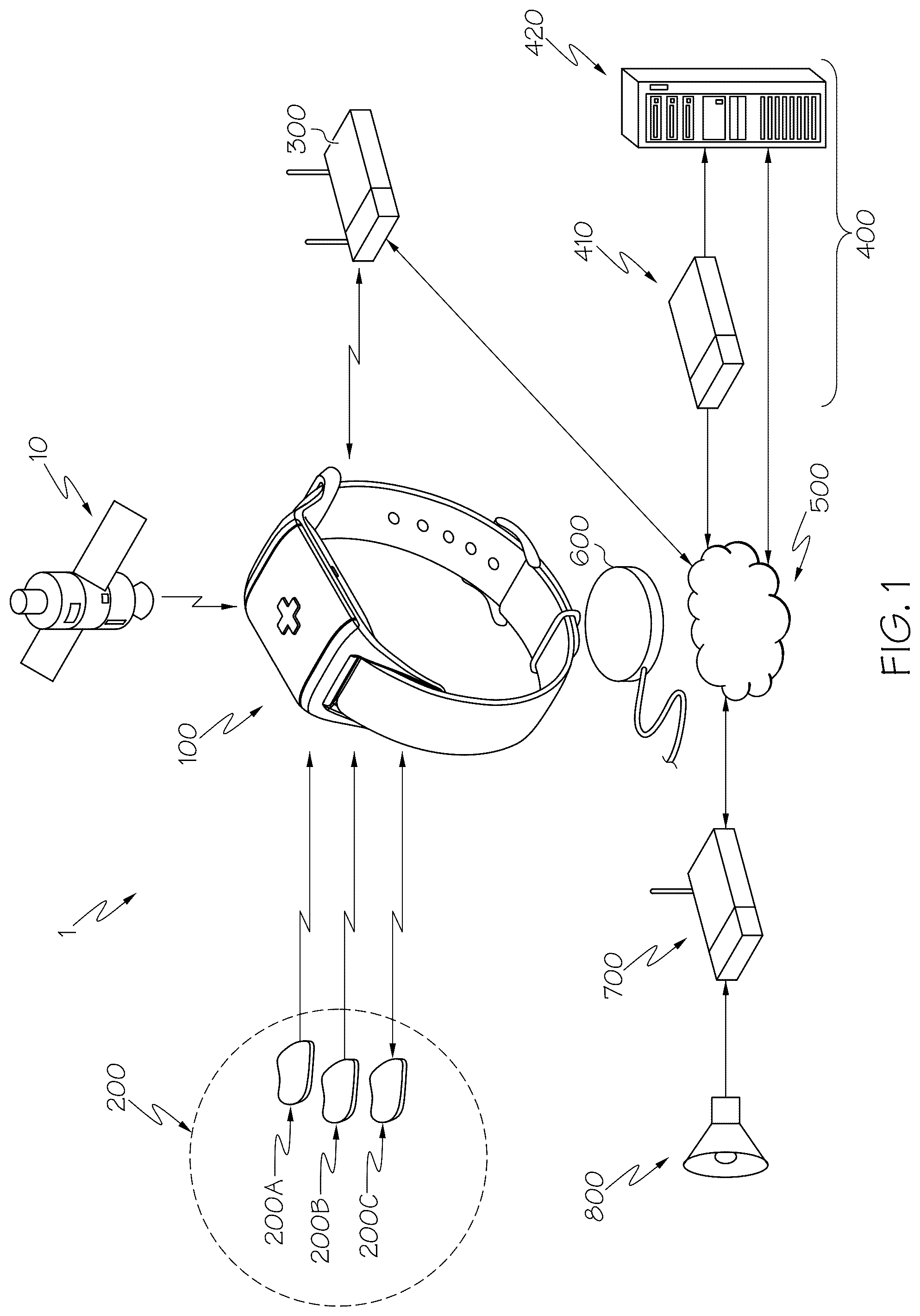 Patent US12318173 Figure 1 – Wearable electronic device and system for tracking location and identifying changes in salient indicators of patient health