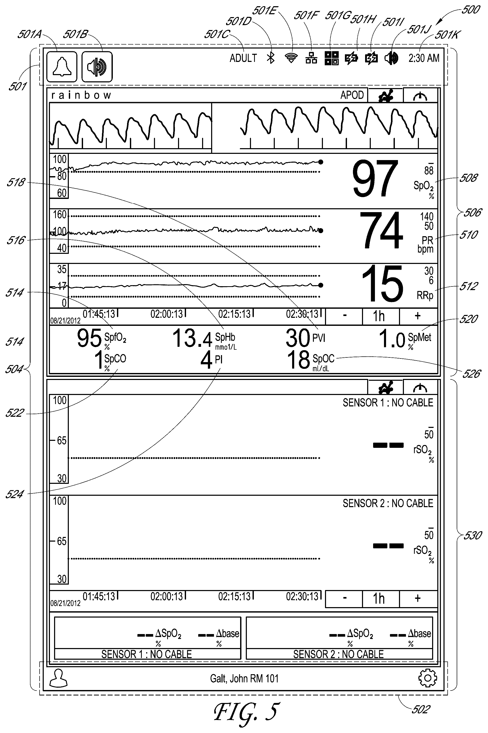 Patent US12318196 Figure 7 – Regional oximetry user interface