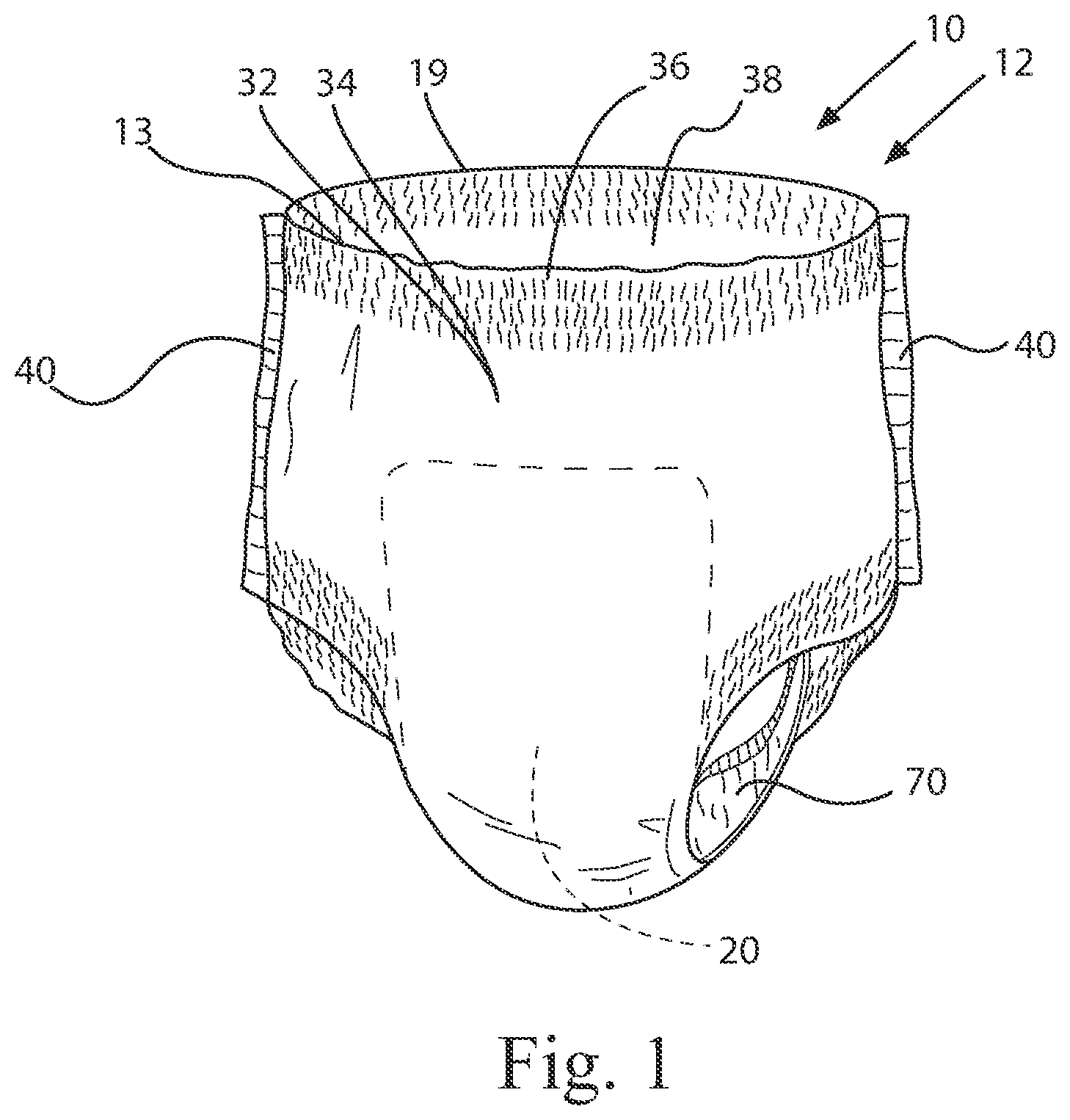 Patent US12318273 Figure 1 – Absorbent article with absorbent core