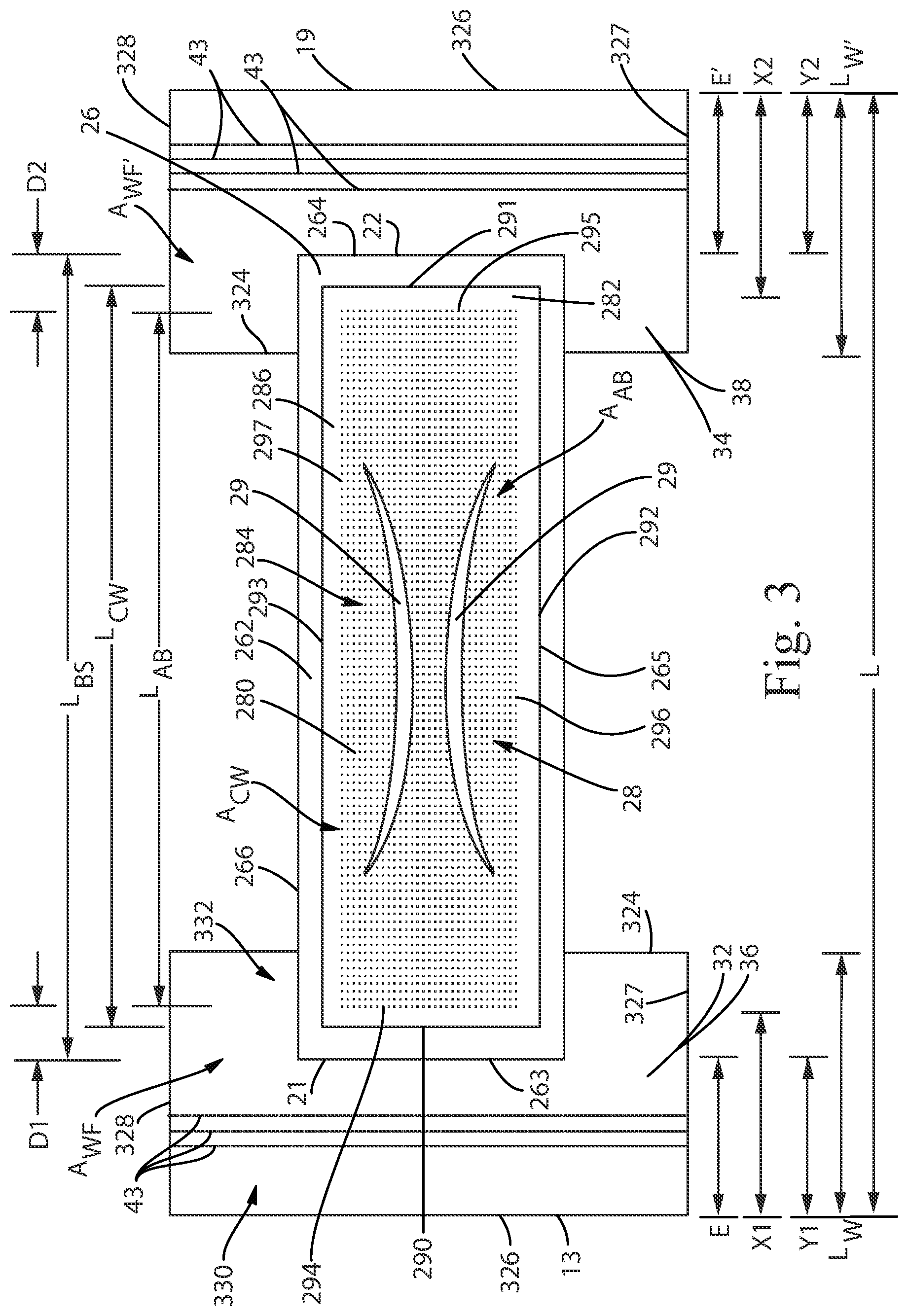 Patent US12318273 Figure 3 – Absorbent article with absorbent core