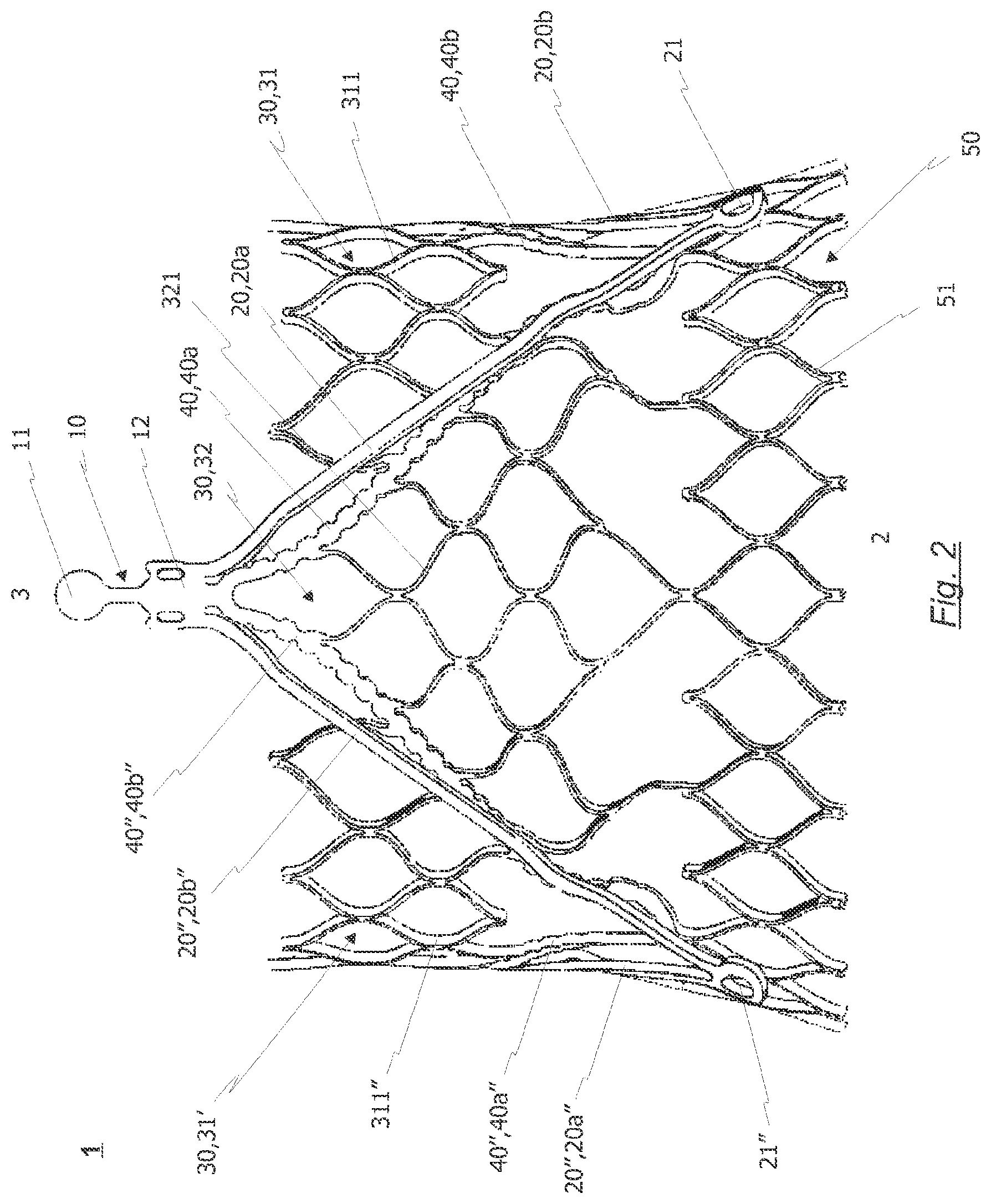 Patent US12318281 Figure 2 – Radially collapsible frame for a prosthetic valve and method for manufacturing such a frame
