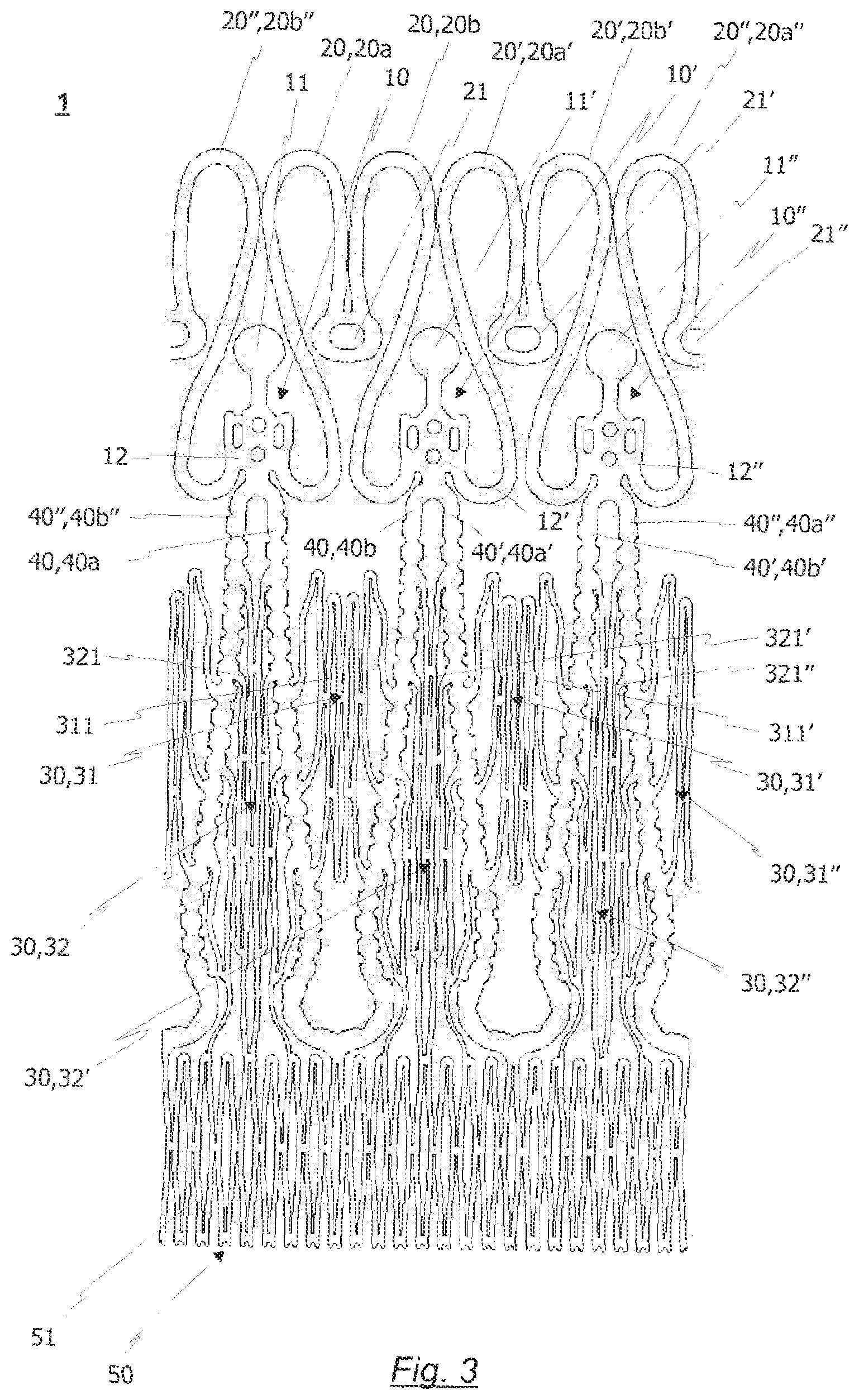 Patent US12318281 Figure 3 – Radially collapsible frame for a prosthetic valve and method for manufacturing such a frame