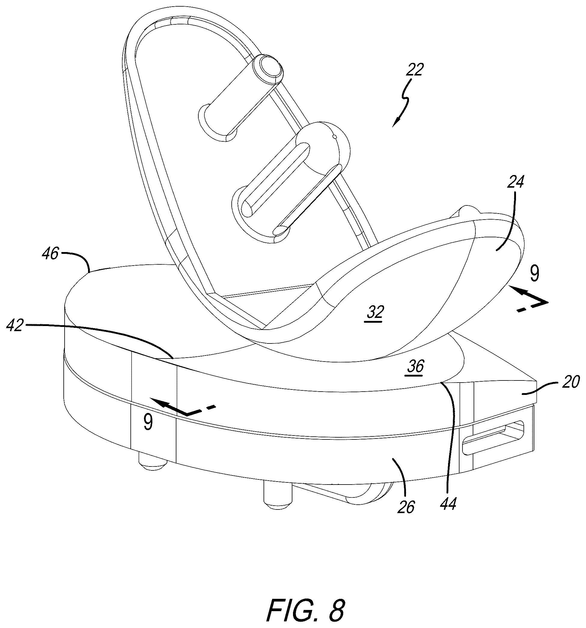Patent US12318300 Figure 8 – Tibial insert with variable articular surface