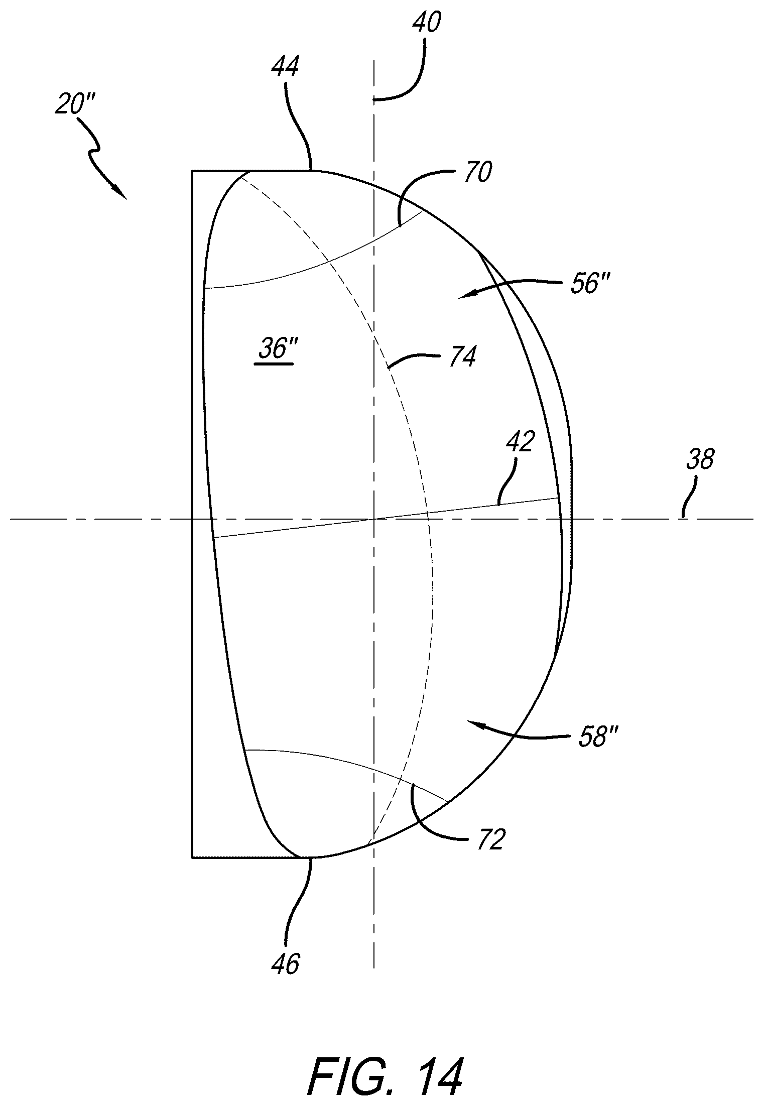 Patent US12318300 Figure 14 – Tibial insert with variable articular surface