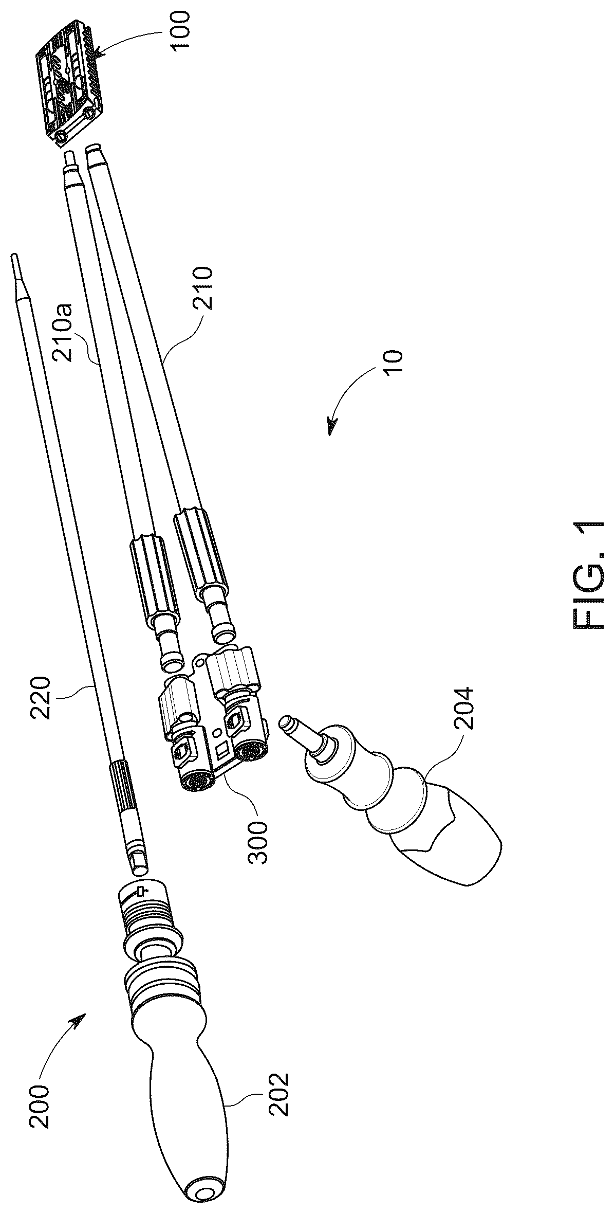 Patent US12318312 Figure 1 – Surgical instrument for operating spinal implant system with dual axis adjustability and method of operating same