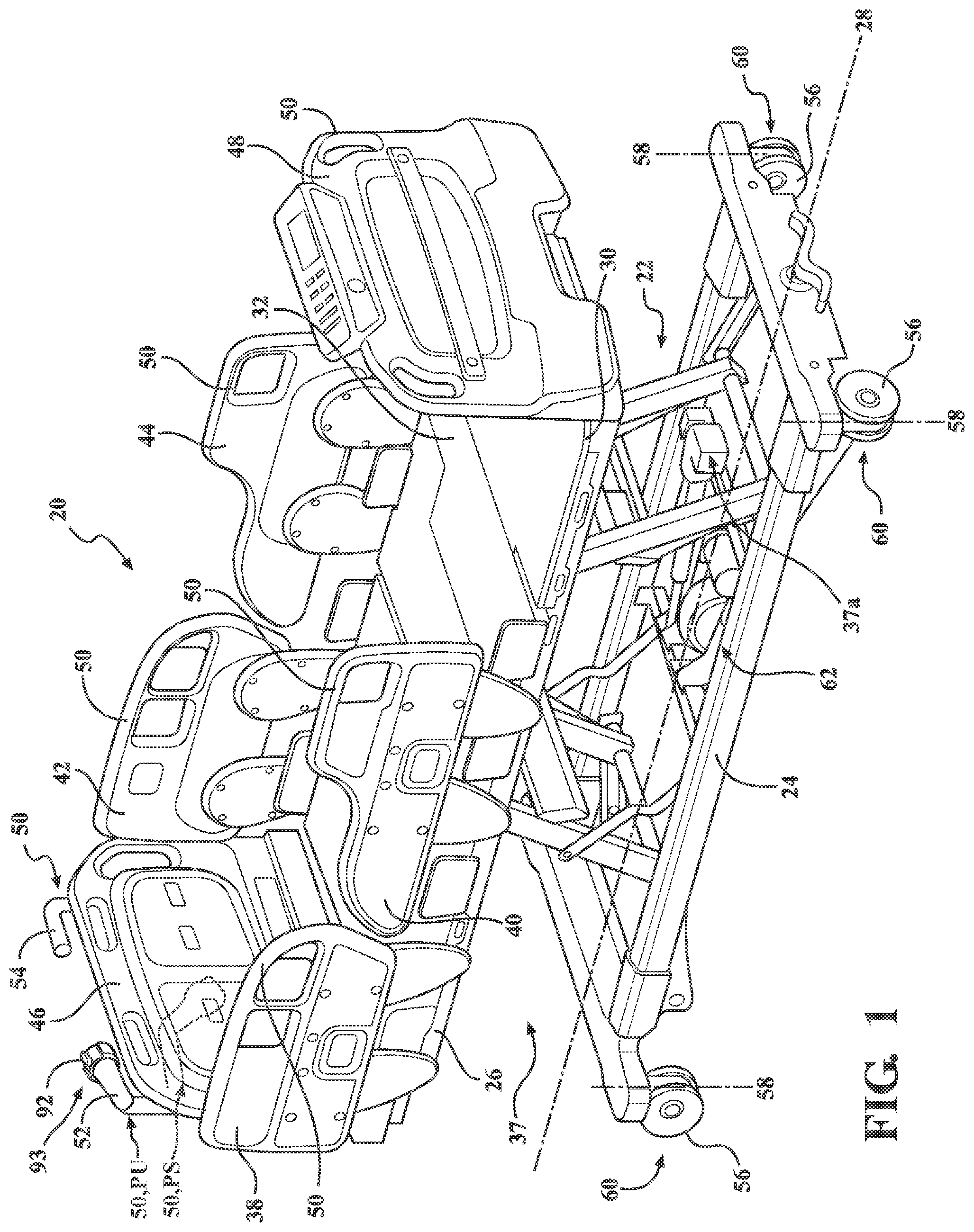 Patent US12318332 — Patient transport apparatus with controlled auxiliary wheel speed — Figure 1