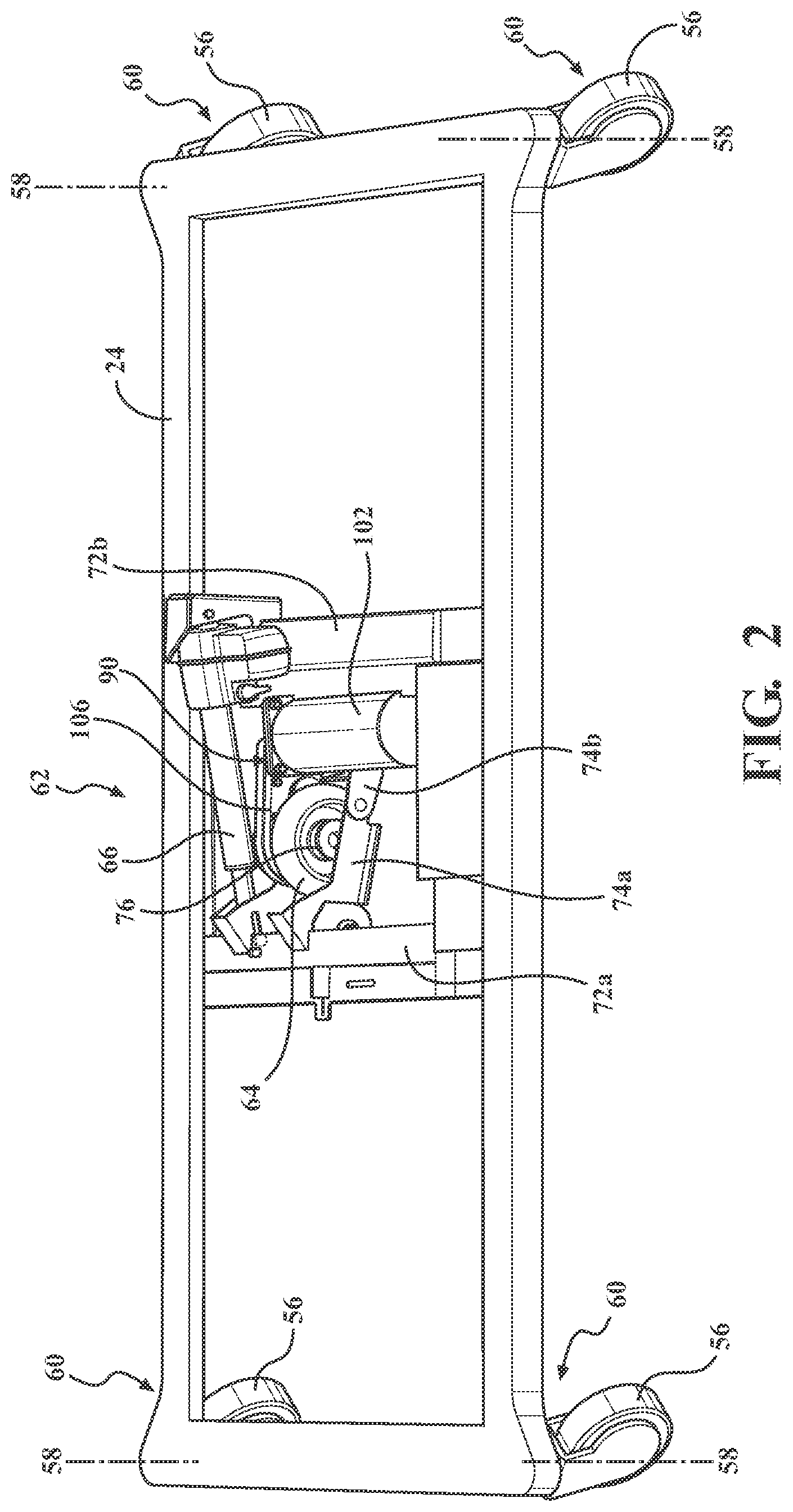 Patent US12318332 Figure 2 – Patient transport apparatus with controlled auxiliary wheel speed