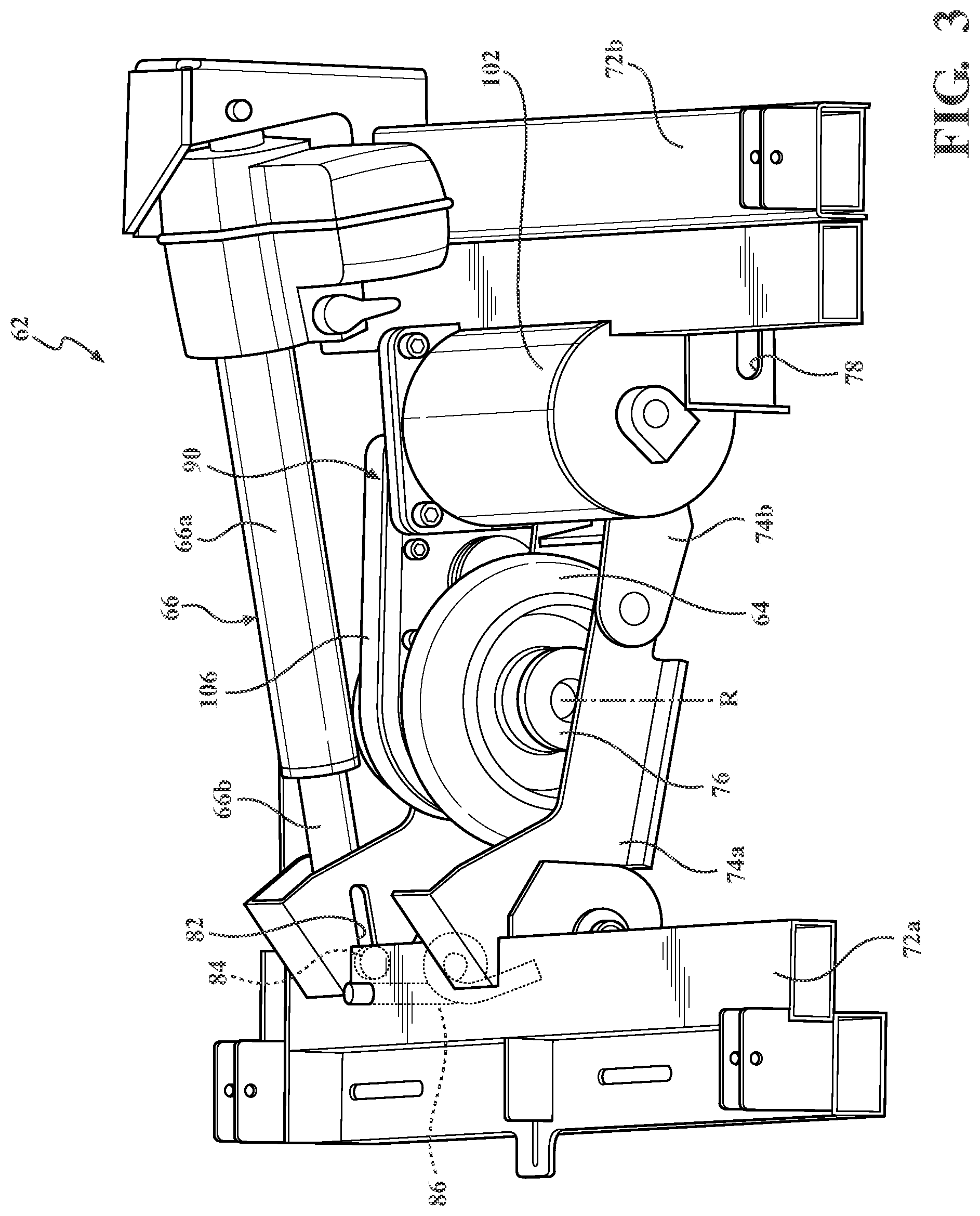 Patent US12318332 Figure 3 – Patient transport apparatus with controlled auxiliary wheel speed