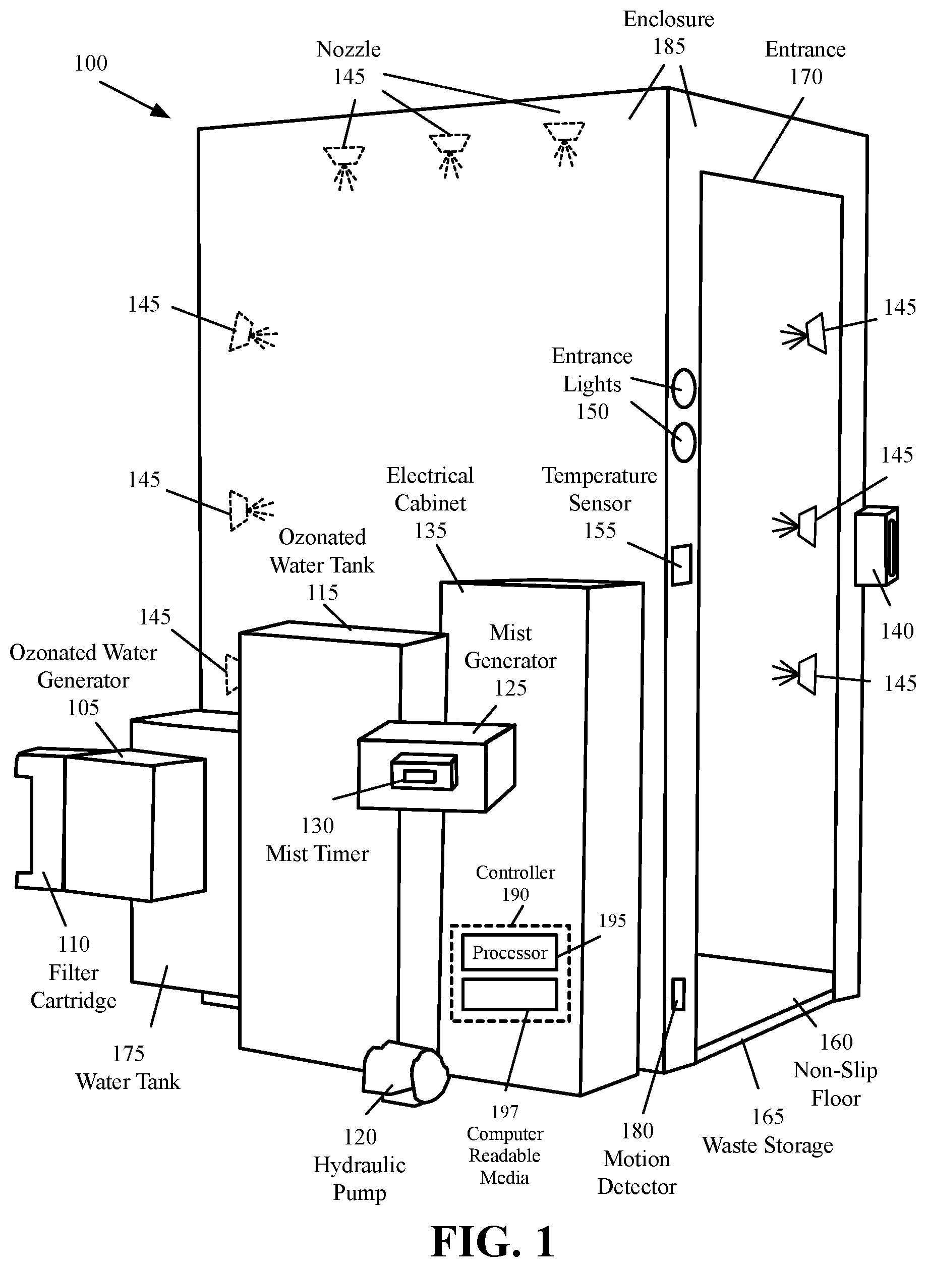 Patent US12318501 Figure 1 – Disinfection chambers and tunnels