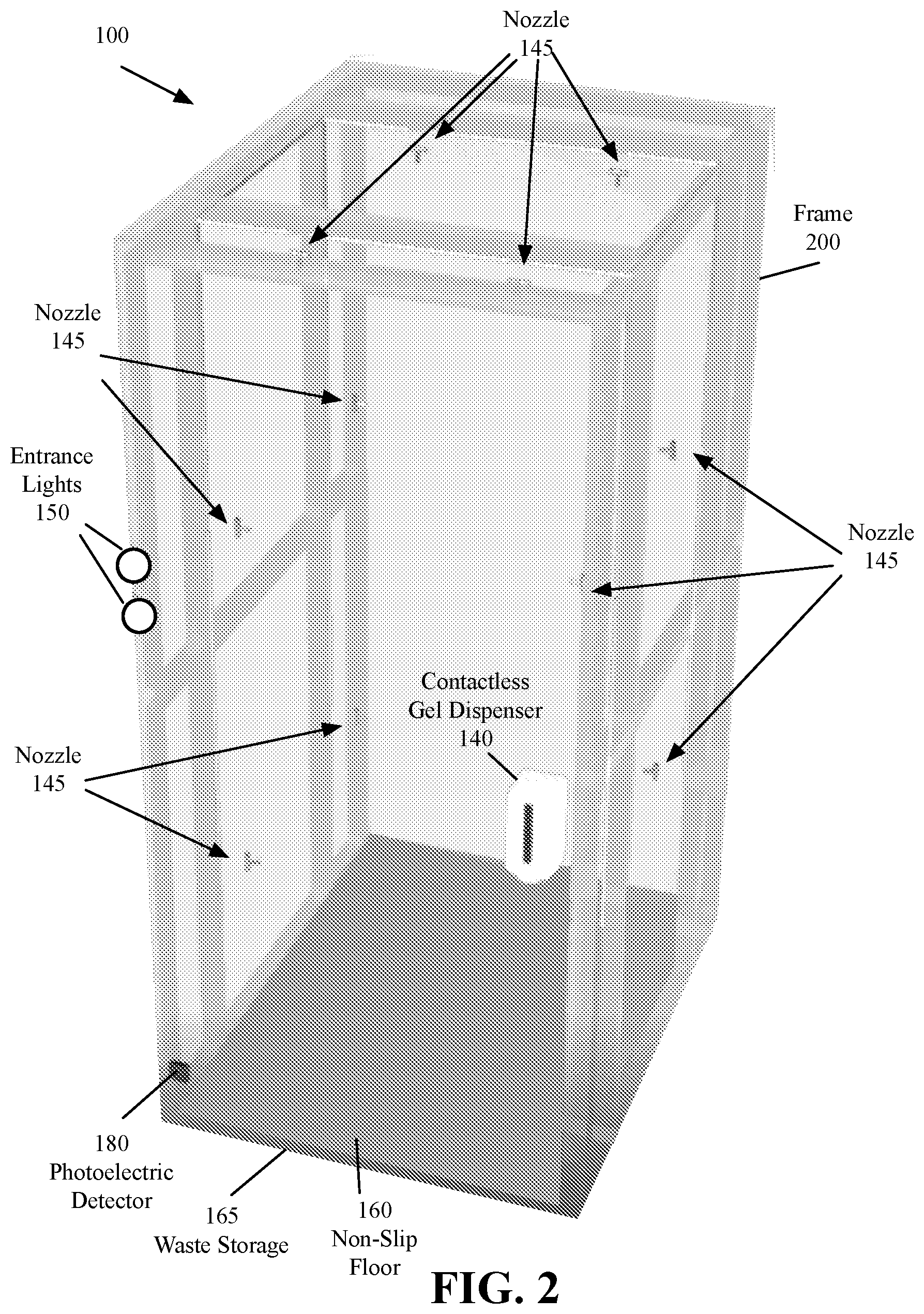 Patent US12318501 Figure 2 – Disinfection chambers and tunnels