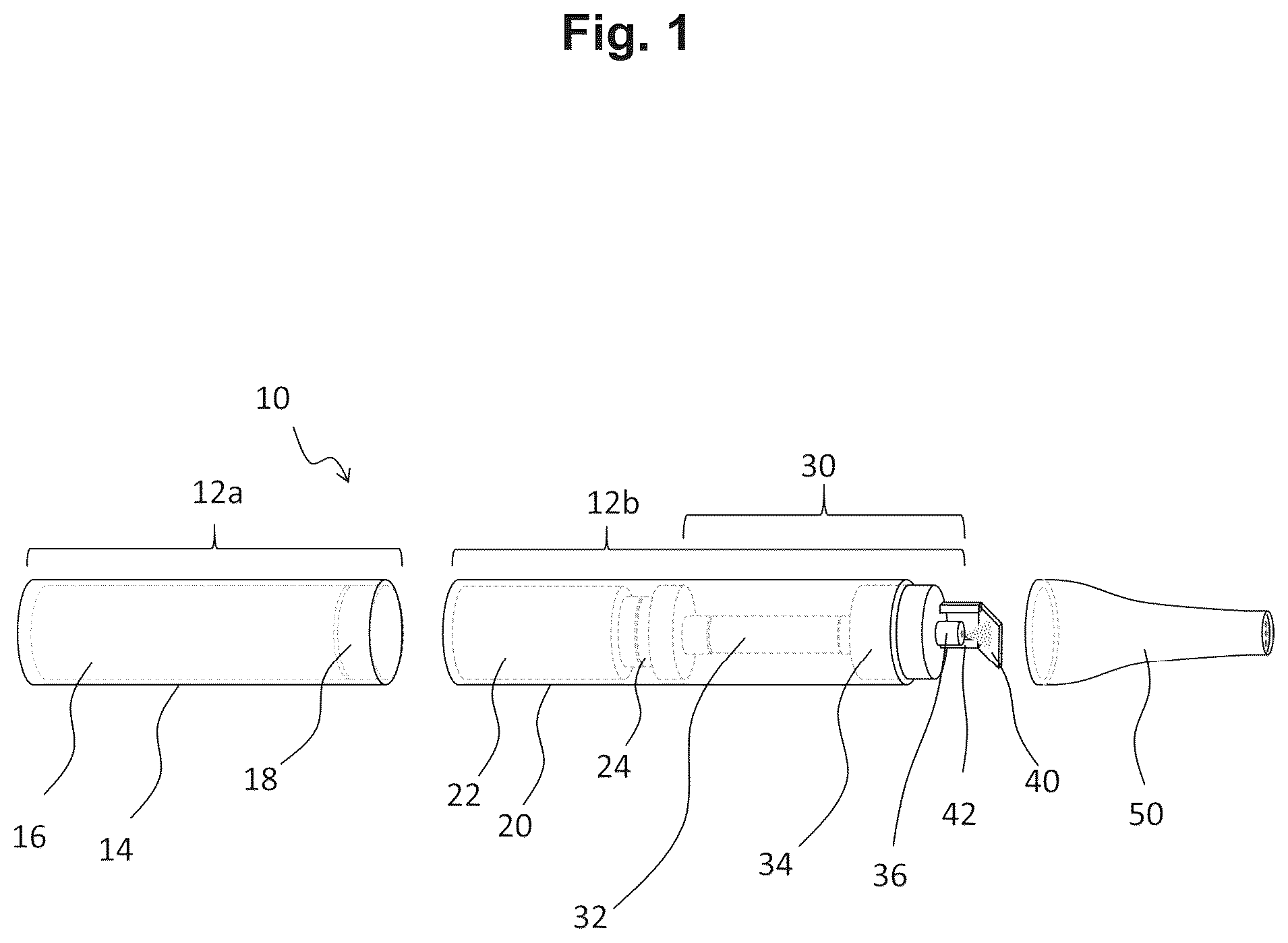 Patent US12318536 Figure 1 – Vaporizer including a heater assembly and a delivery device
