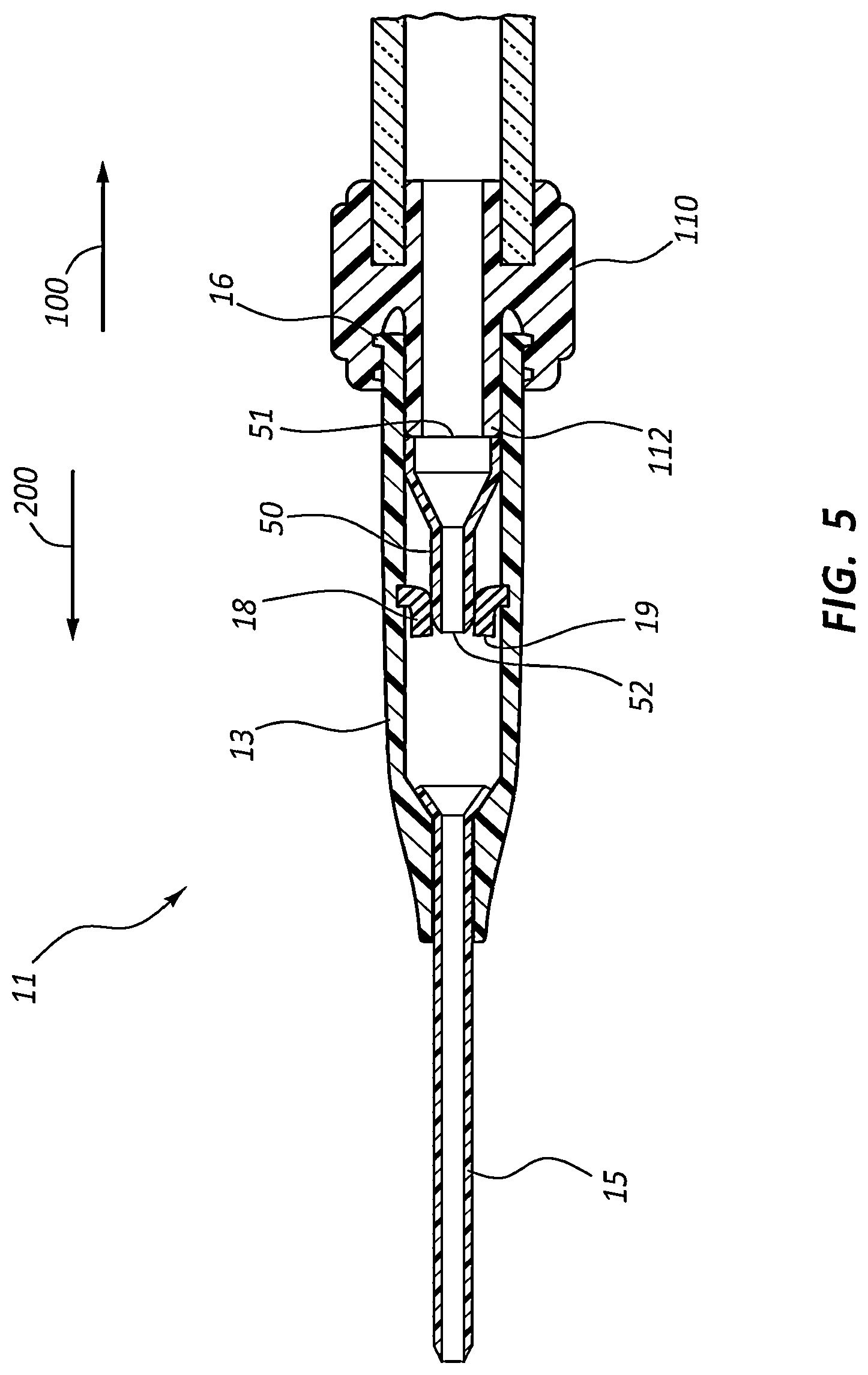 Patent US12318559 Figure 5 – Ported IV catheter having external needle shield and internal blood control septum