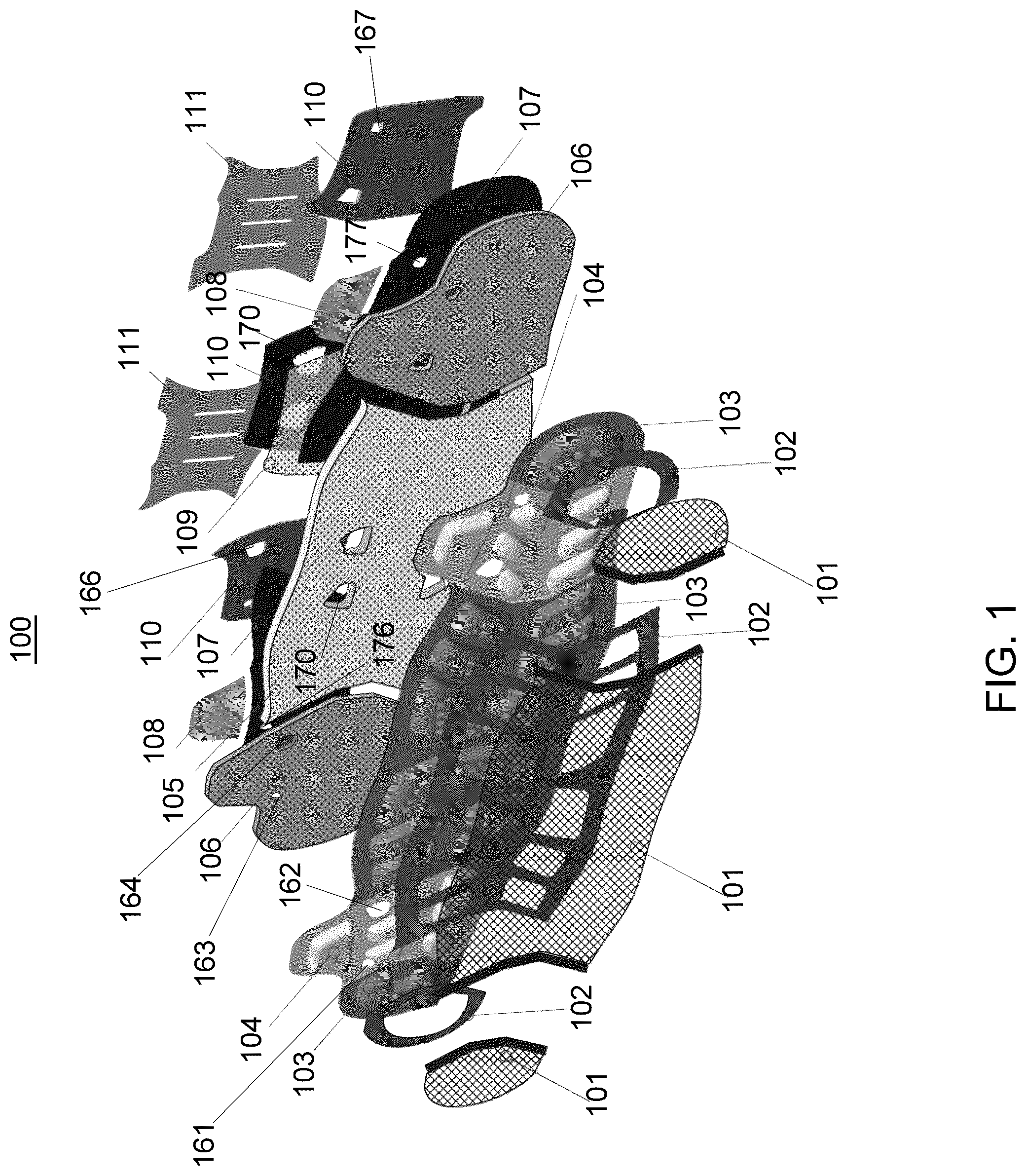 Patent US12318639 Figure 1 – Web harness waist pad belts