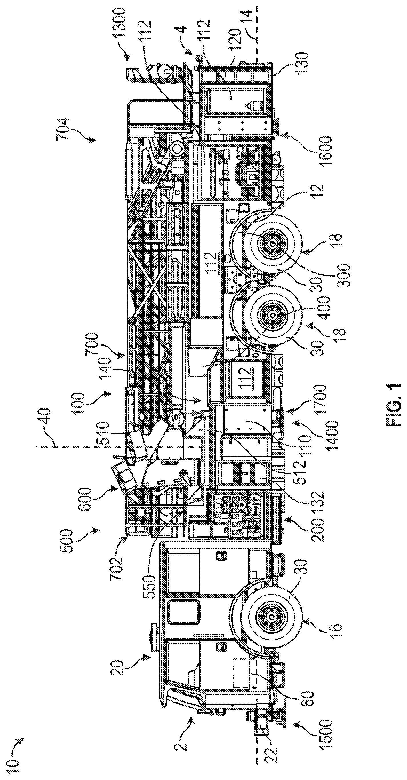 Patent US12318643 Figure 1 – Stability system for a fire apparatus