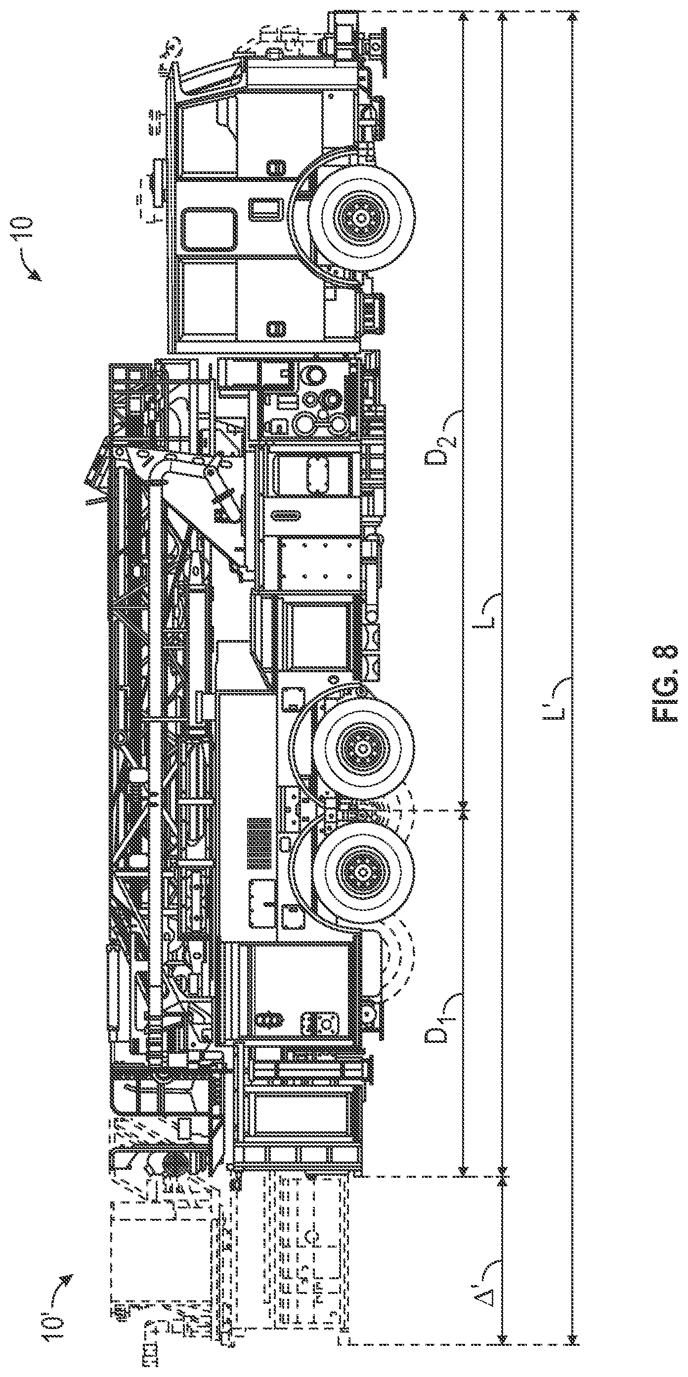 Patent US12318643 Figure 8 – Stability system for a fire apparatus