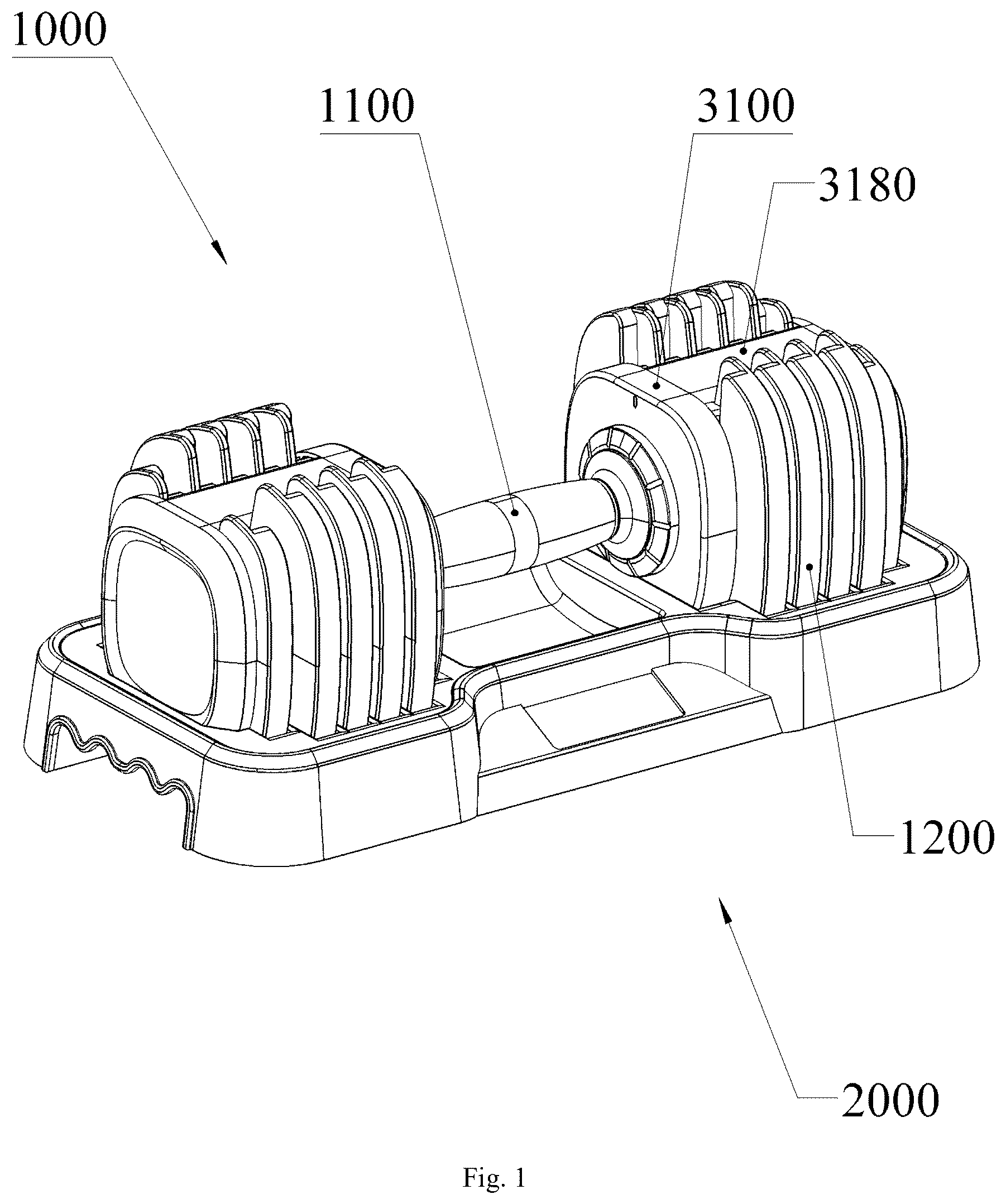 Patent US12318650 Figure 1 – Locking mechanism for dumbbell and dumbbell using the same