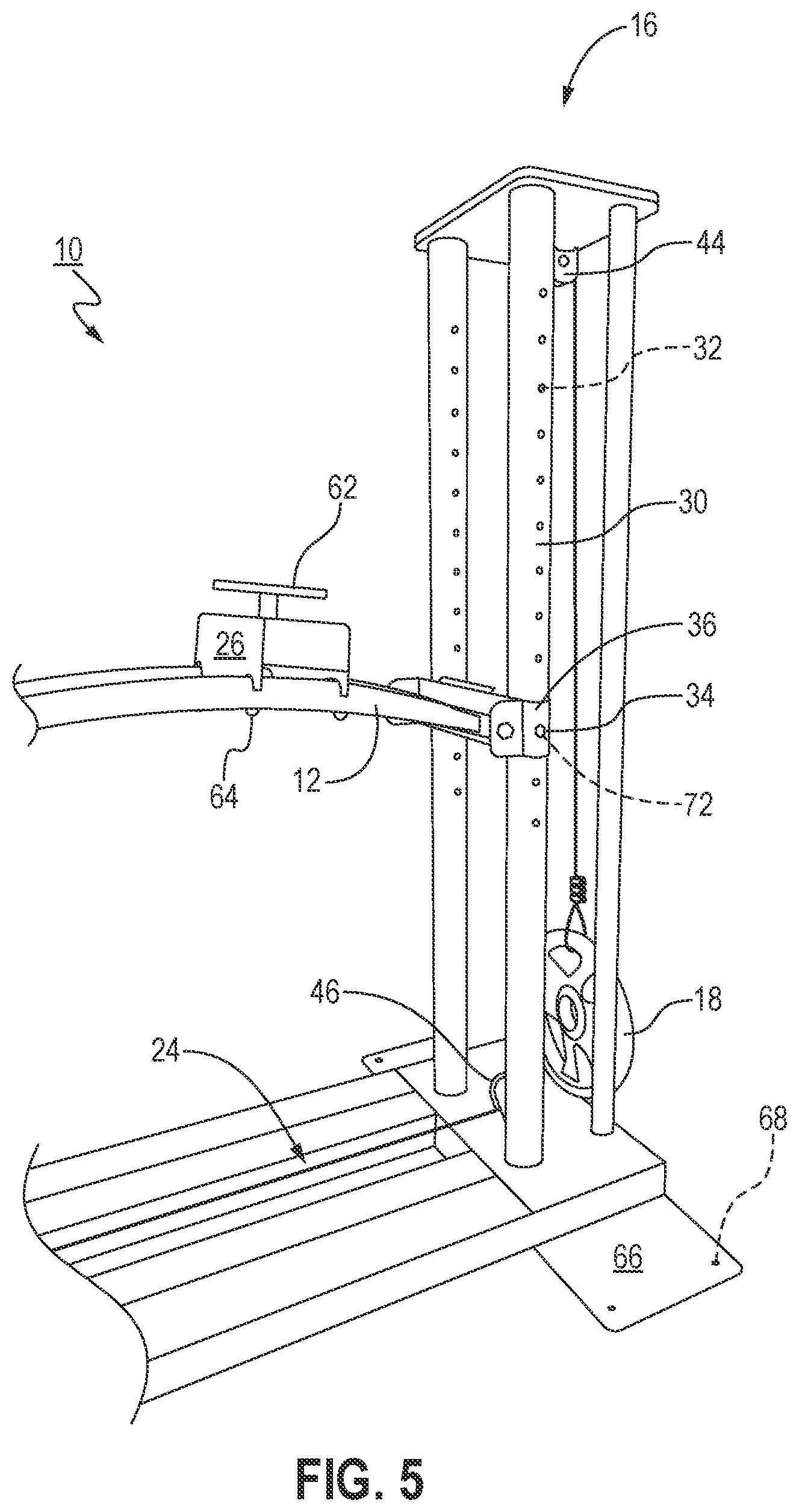 Patent US12318659 Figure 5 – Arcing exercise station for legs