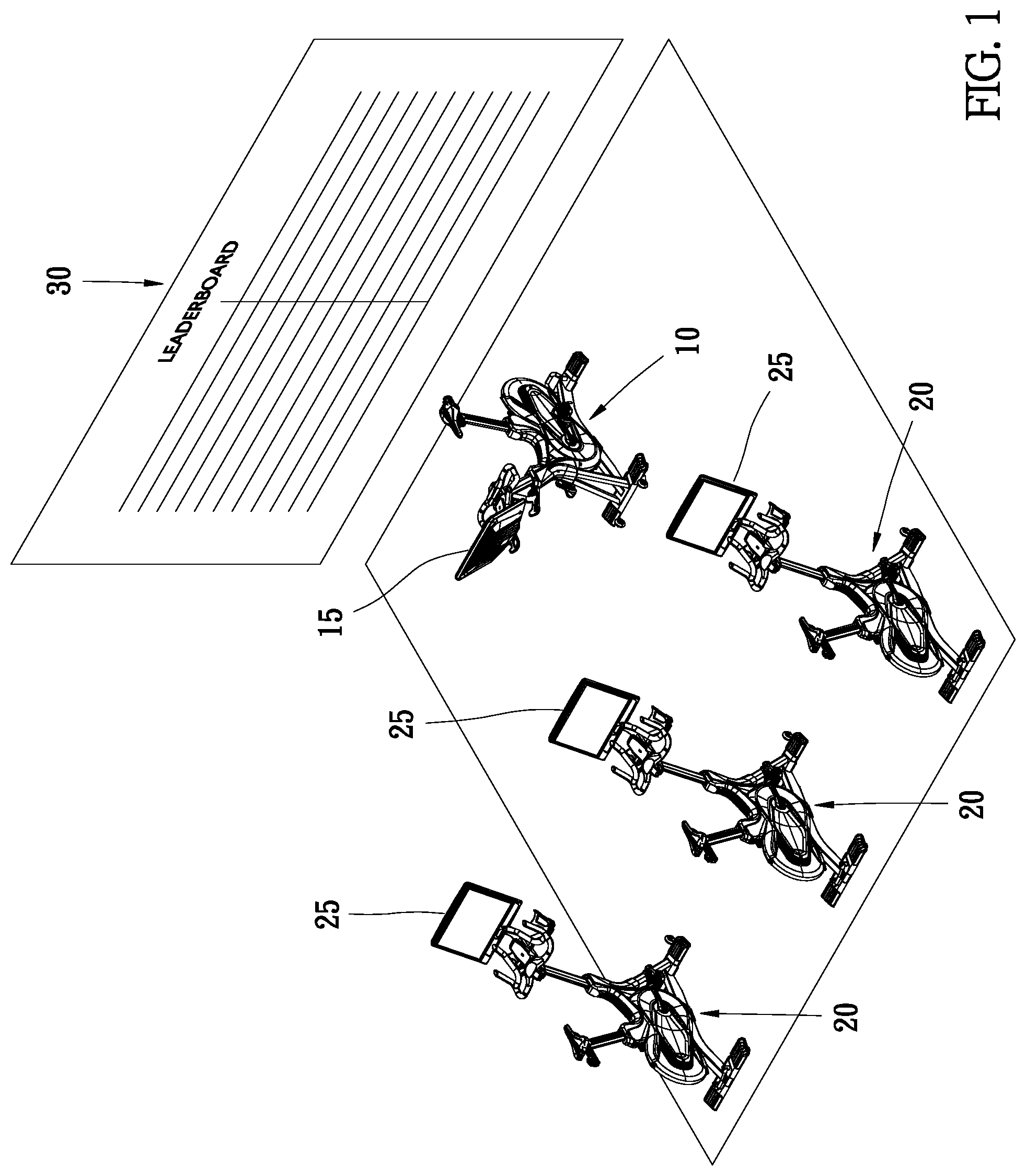 Patent US12318662 Figure 1 – Group exercise system and method for adjusting personal exercise level in group exercise