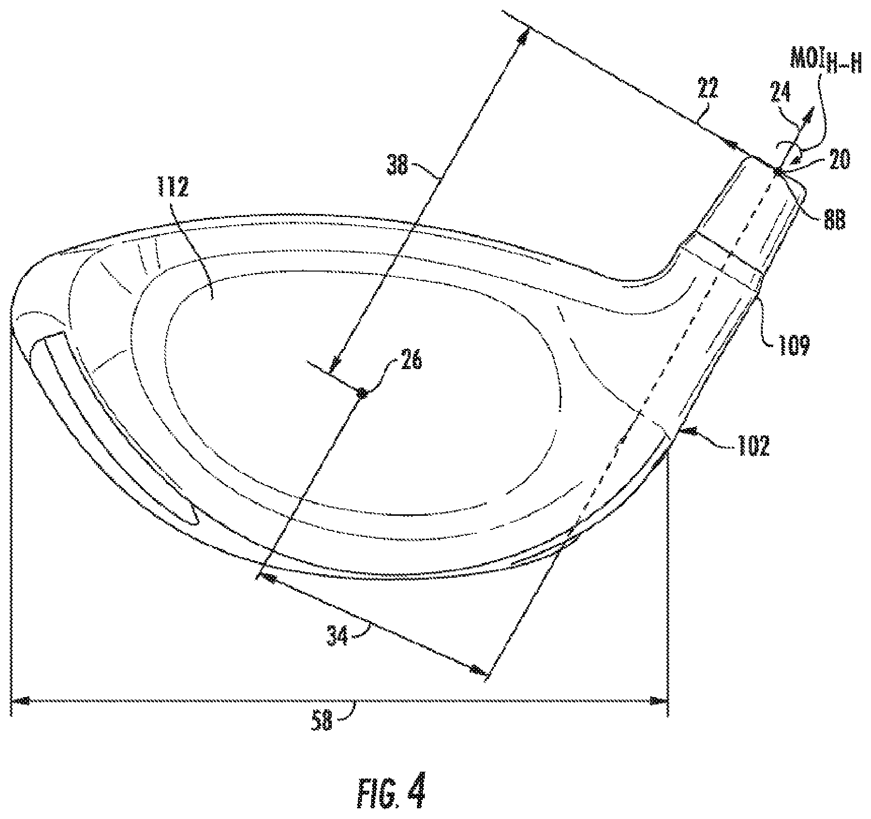 Patent US12318668 Figure 4 – Golf club head or other ball striking device having impact-influencing body features