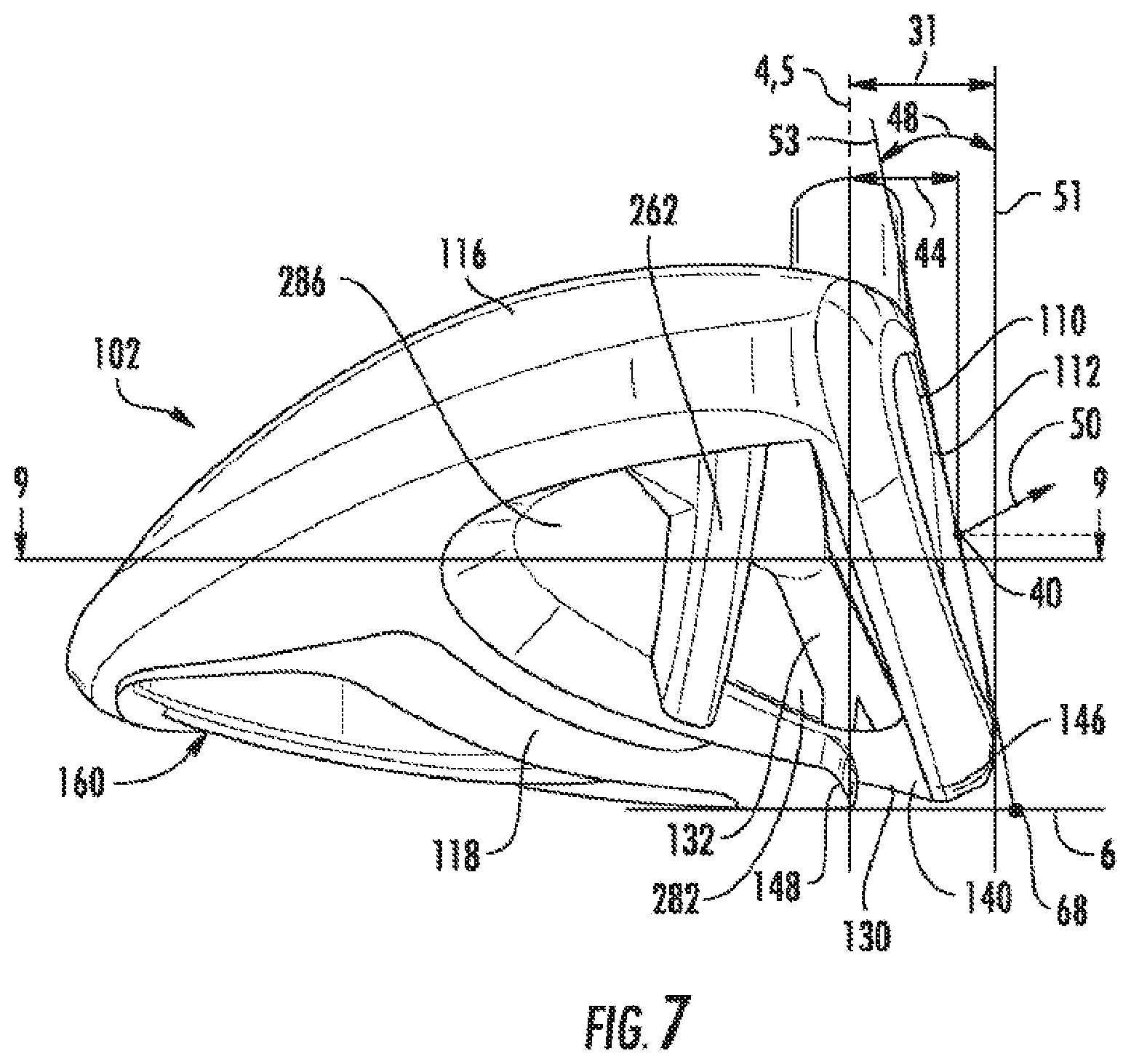 Patent US12318668 Figure 7 – Golf club head or other ball striking device having impact-influencing body features
