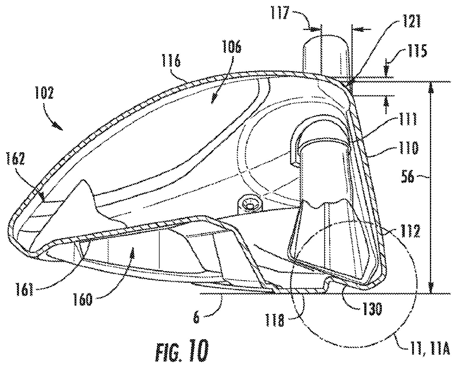 Patent US12318668 Figure 11 – Golf club head or other ball striking device having impact-influencing body features