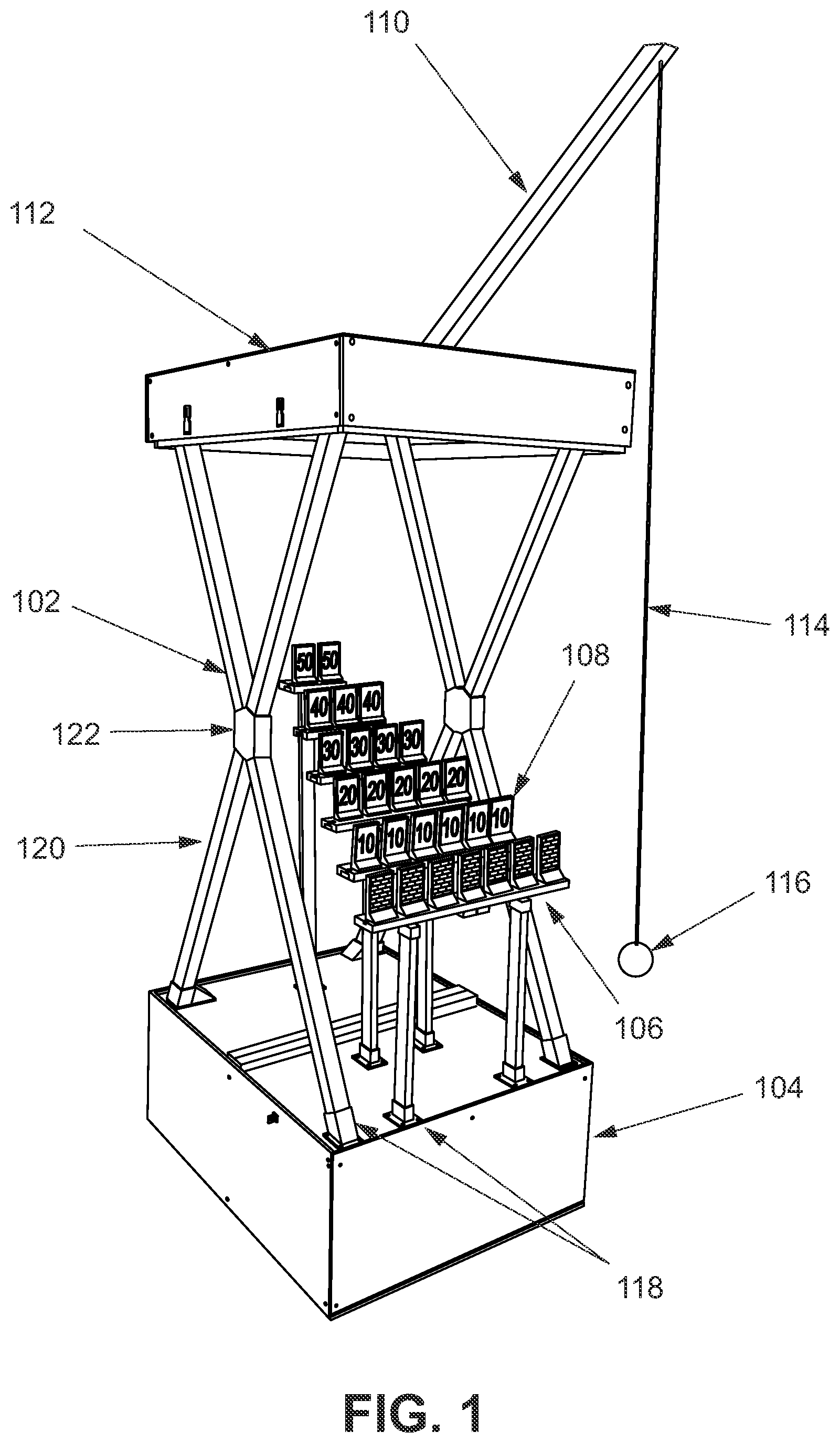 Patent US12318675 Figure 1 – Pendulum game apparatus