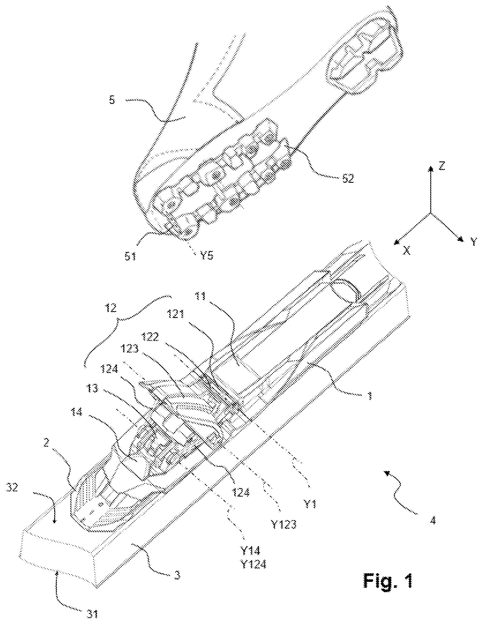 Patent US12318679 Figure 1 – Device for retaining a boot on a gliding board and gliding apparatus comprising such a device