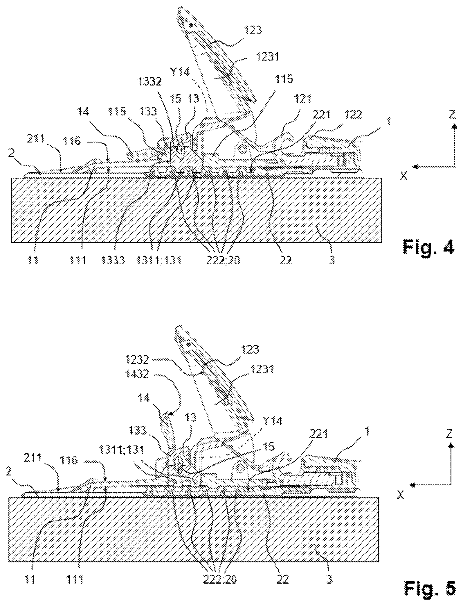 Patent US12318679 Figure 4 – Device for retaining a boot on a gliding board and gliding apparatus comprising such a device