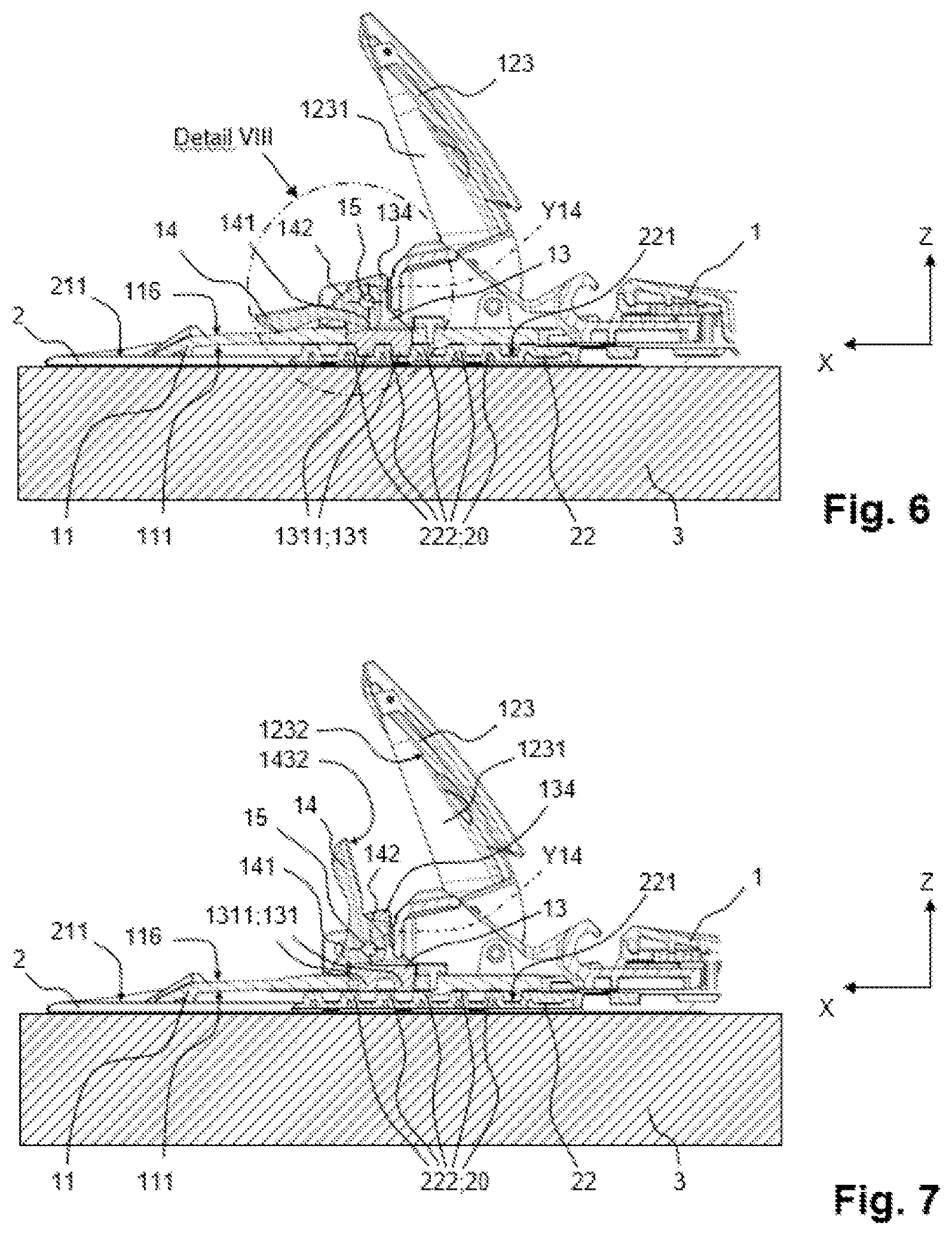 Patent US12318679 Figure 5 – Device for retaining a boot on a gliding board and gliding apparatus comprising such a device