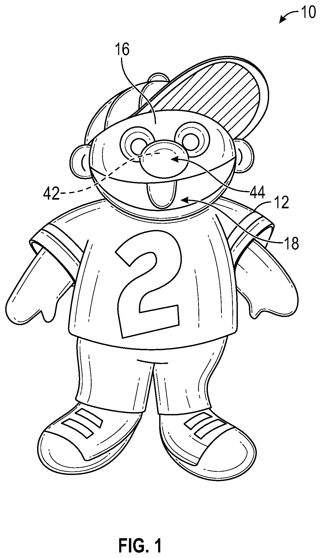 Patent US12318703 Figure 1 – Interactive doll assembly