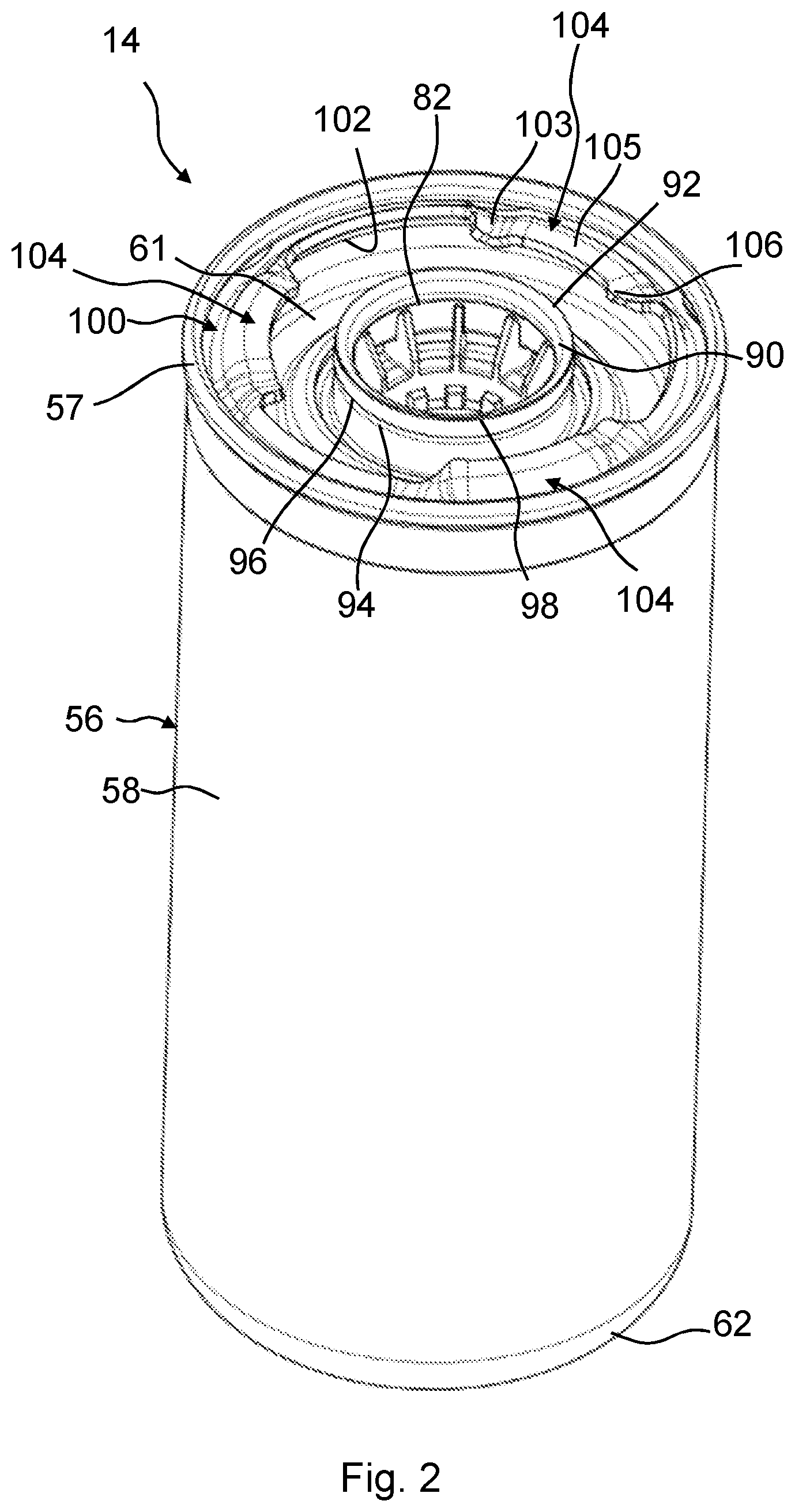 Patent US12318711 Figure 2 – Treatment device for treating fluids, in particular liquid fluids, and treatment unit and connection head for a treatment device