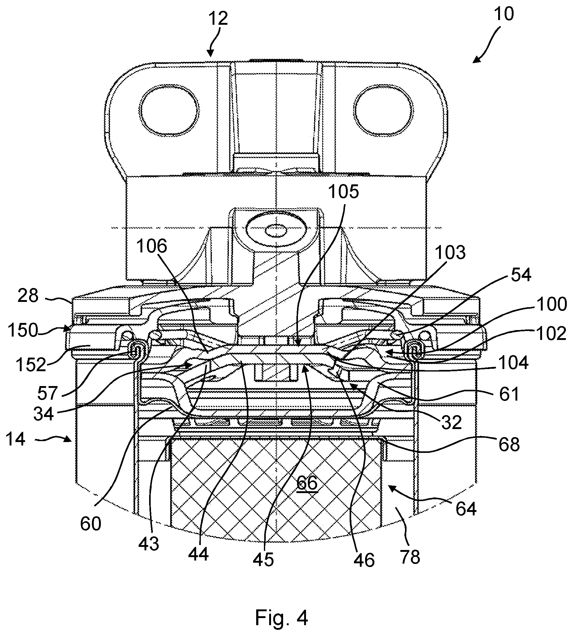 Patent US12318711 Figure 4 – Treatment device for treating fluids, in particular liquid fluids, and treatment unit and connection head for a treatment device