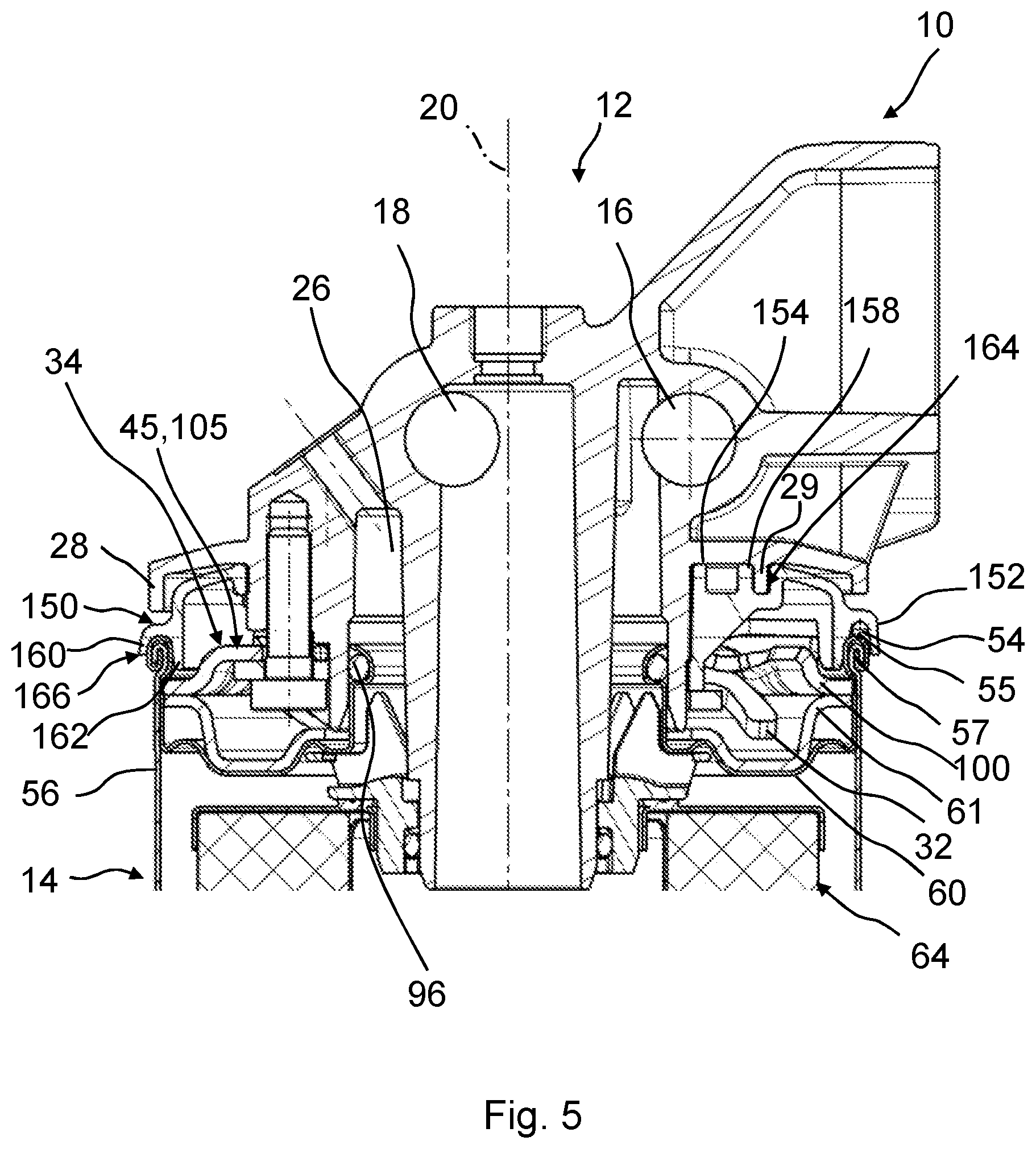 Patent US12318711 Figure 5 – Treatment device for treating fluids, in particular liquid fluids, and treatment unit and connection head for a treatment device