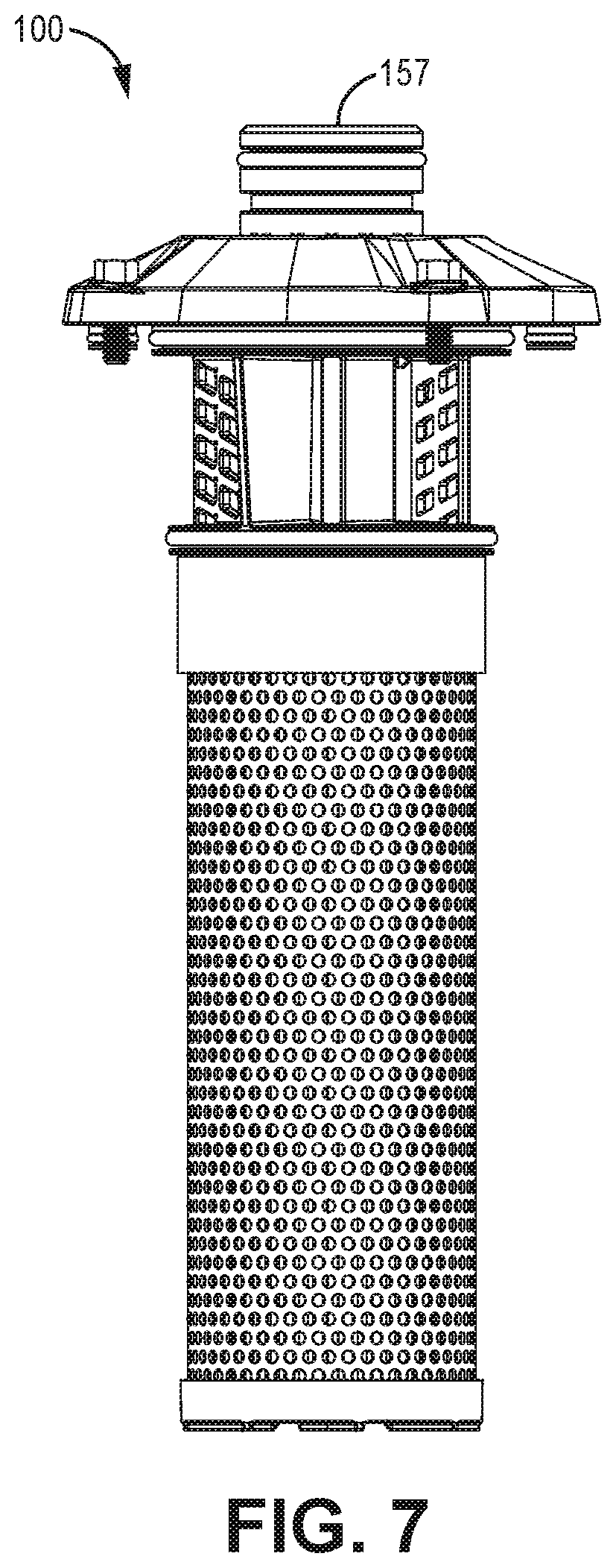 Patent US12318715 Figure 7 – Filter element endcap with shroud