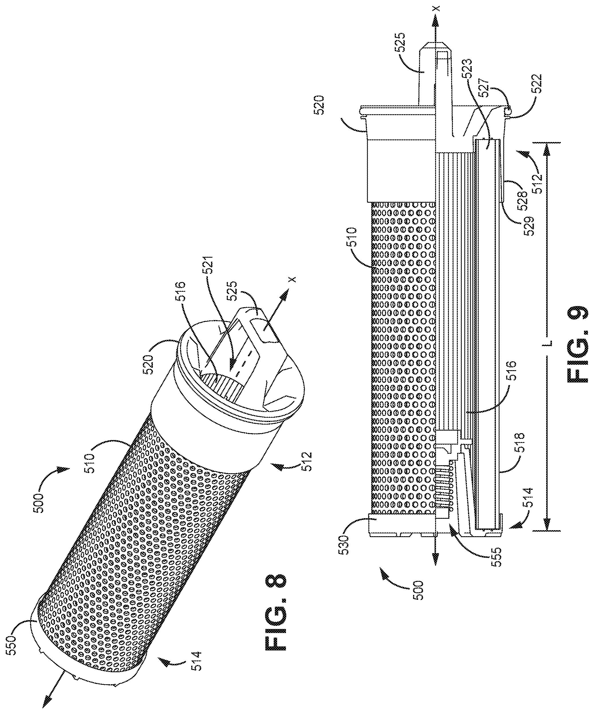 Patent US12318715 Figure 8 – Filter element endcap with shroud