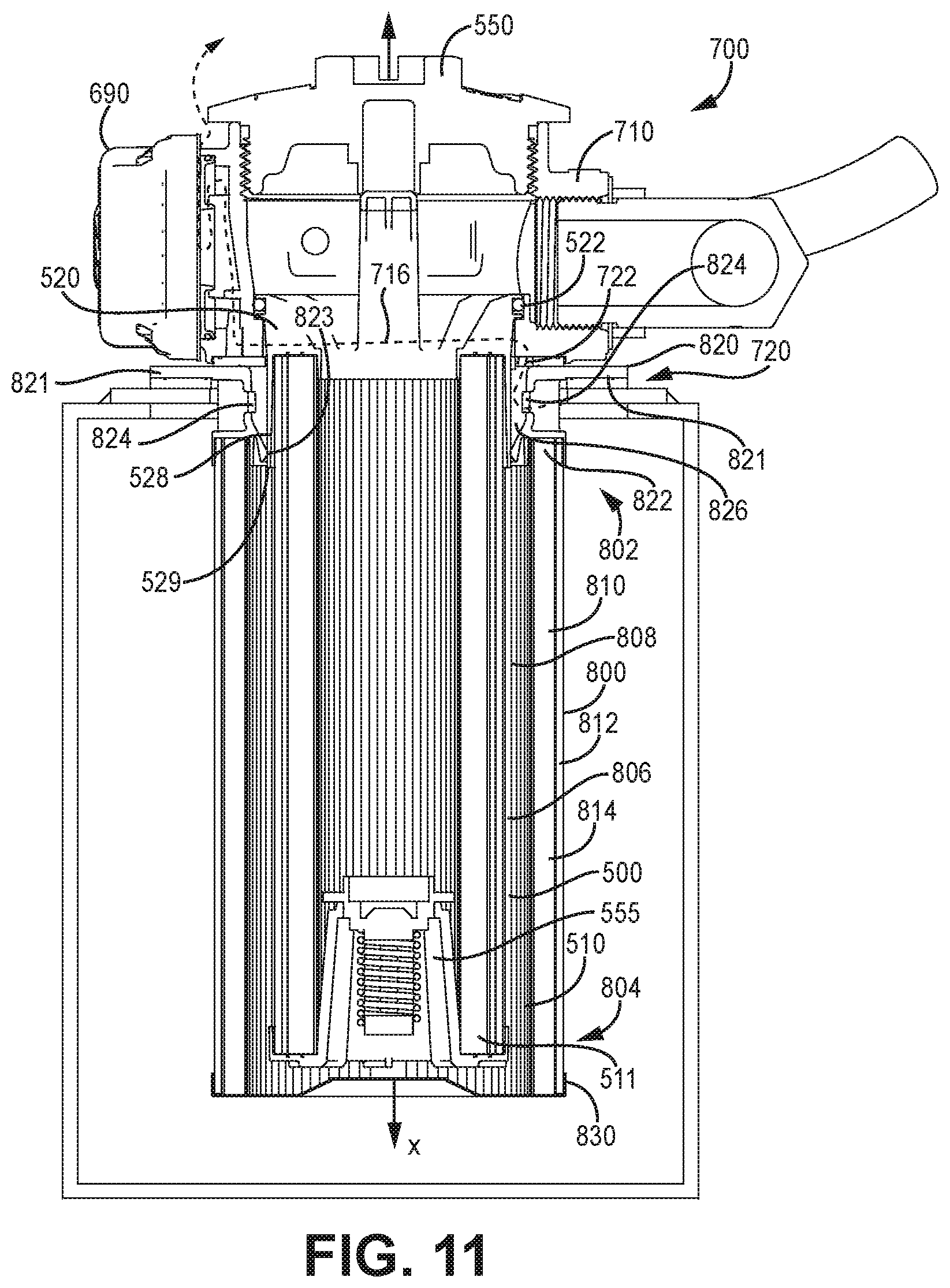 Patent US12318715 Figure 10 – Filter element endcap with shroud