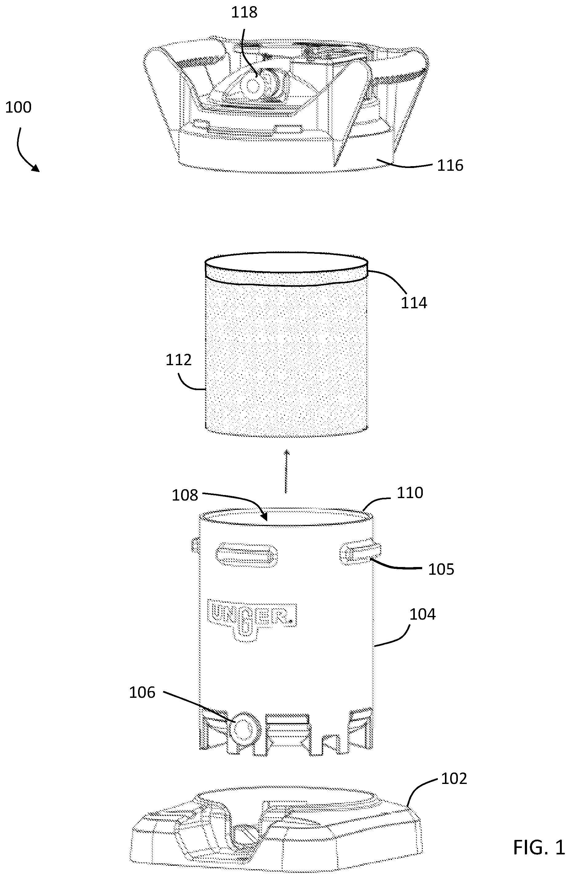 Patent US12318719 — Fluid purification device — Figure 1