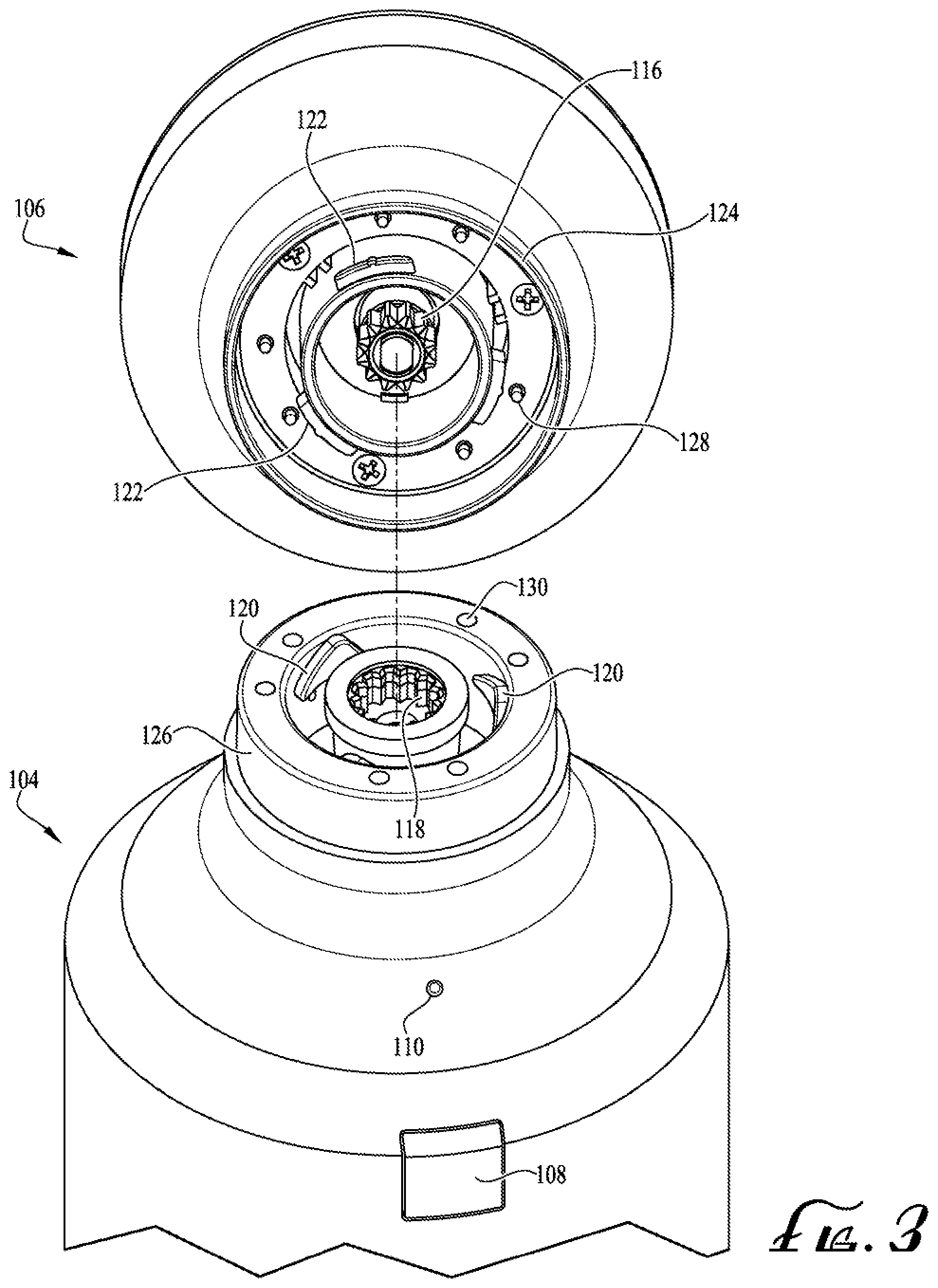 Patent US12318747 Figure 3 – Blender apparatus with safety interlock system