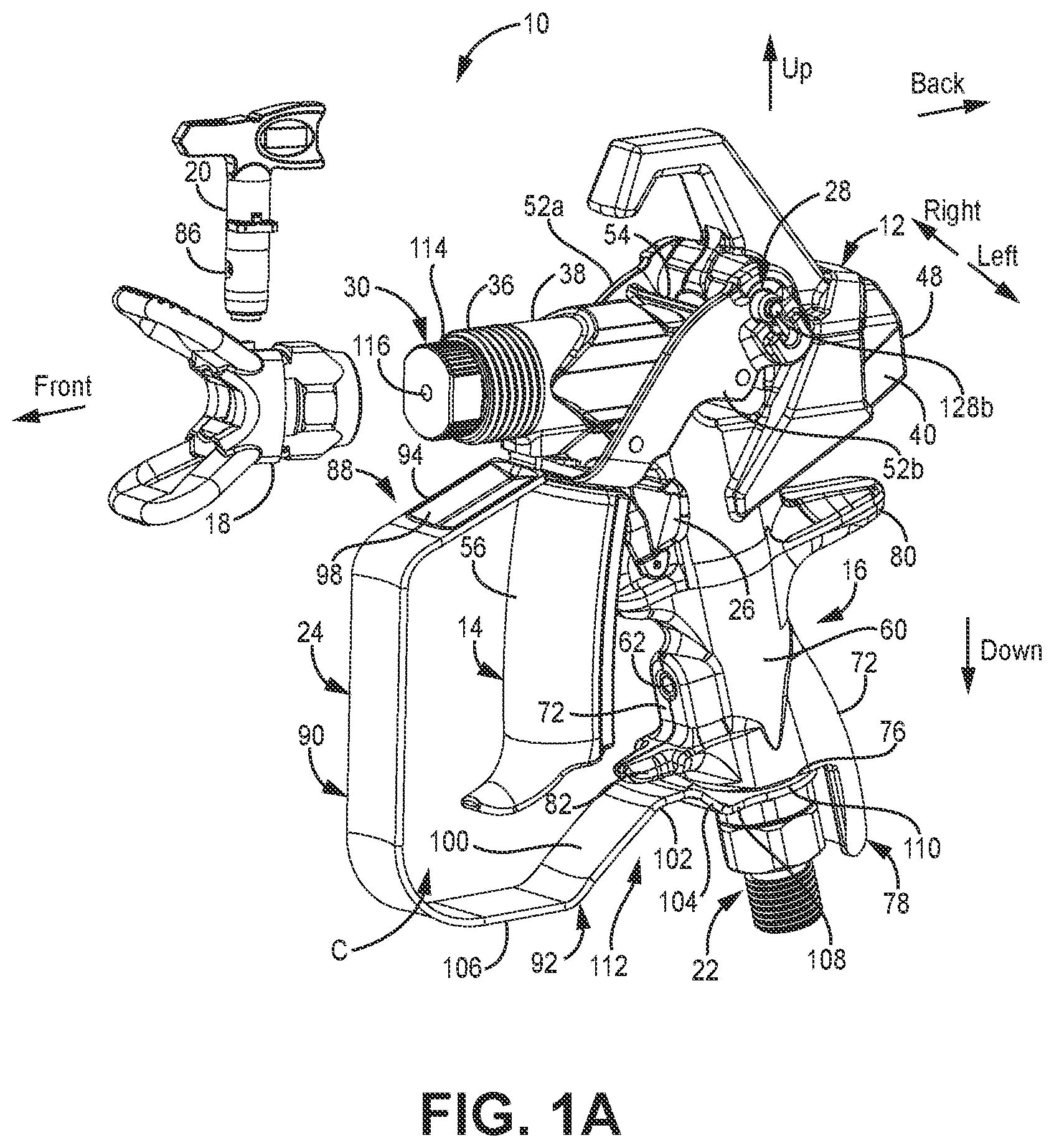 Patent US12318795 Figure 1 – Spray gun for spraying paints and other coatings