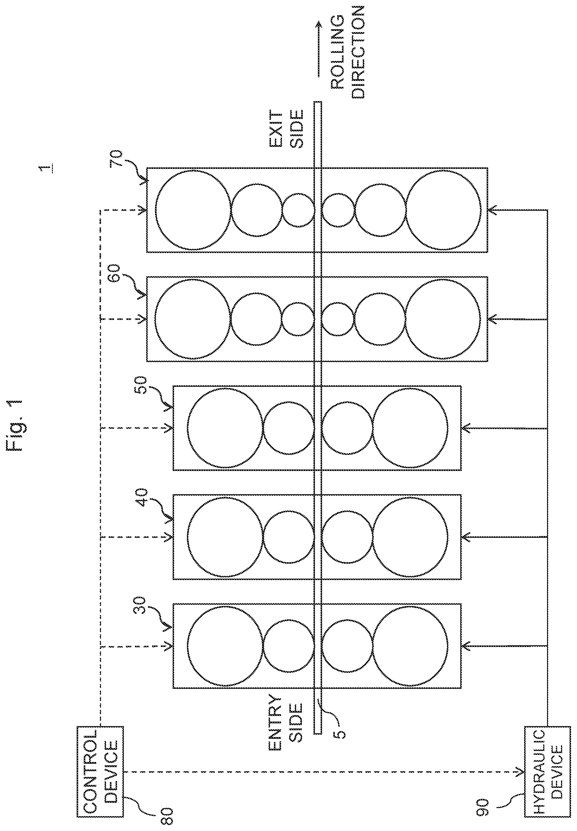 Patent US12318827 Figure 1 – Rolling mill, rolling mill control method, and thrust force supporting method in rolling mill
