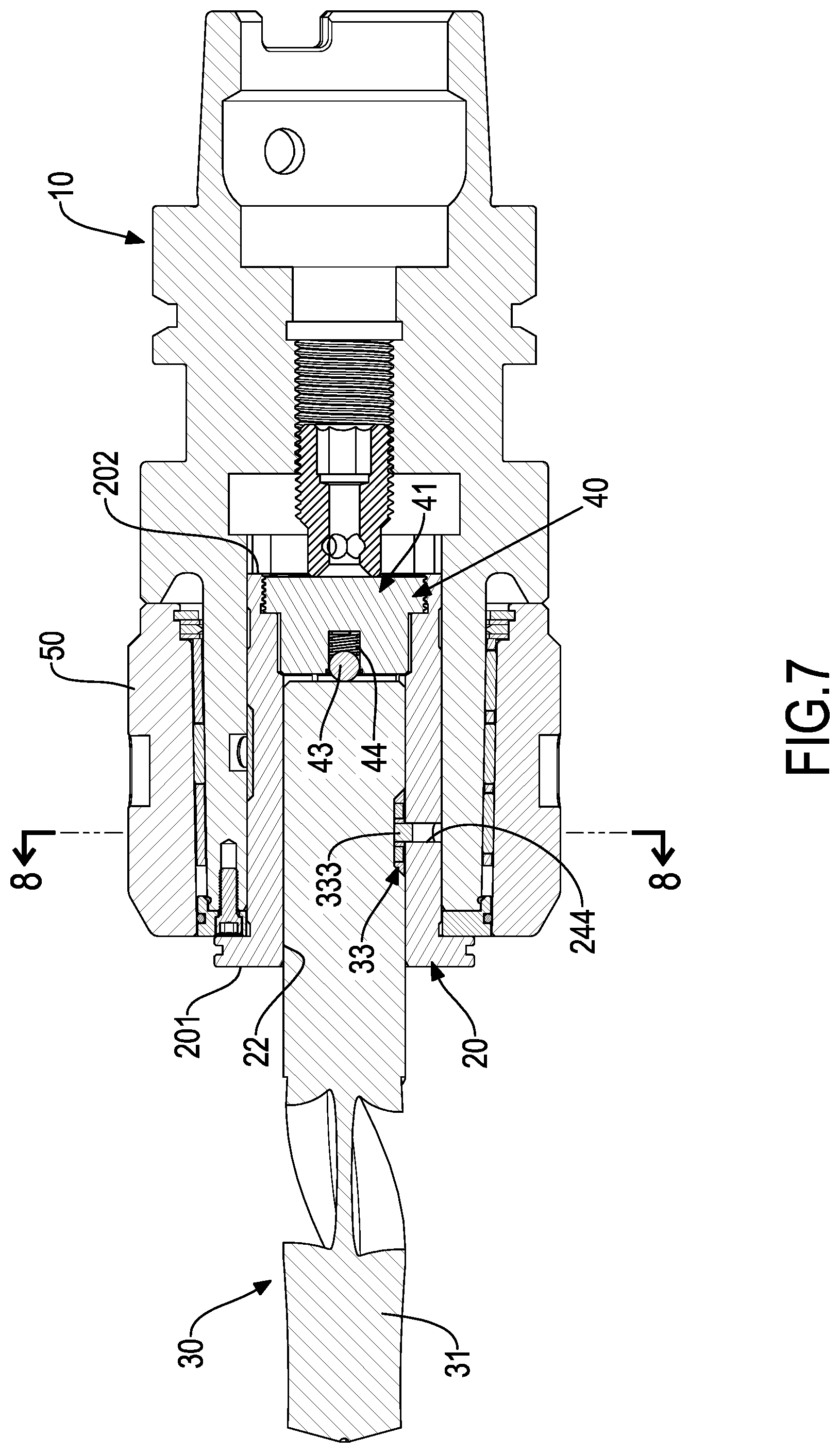 Patent US12318847 Figure 7 – Cutter holder assembly capable of reducing longitudinal assembling gap between cutter and collet
