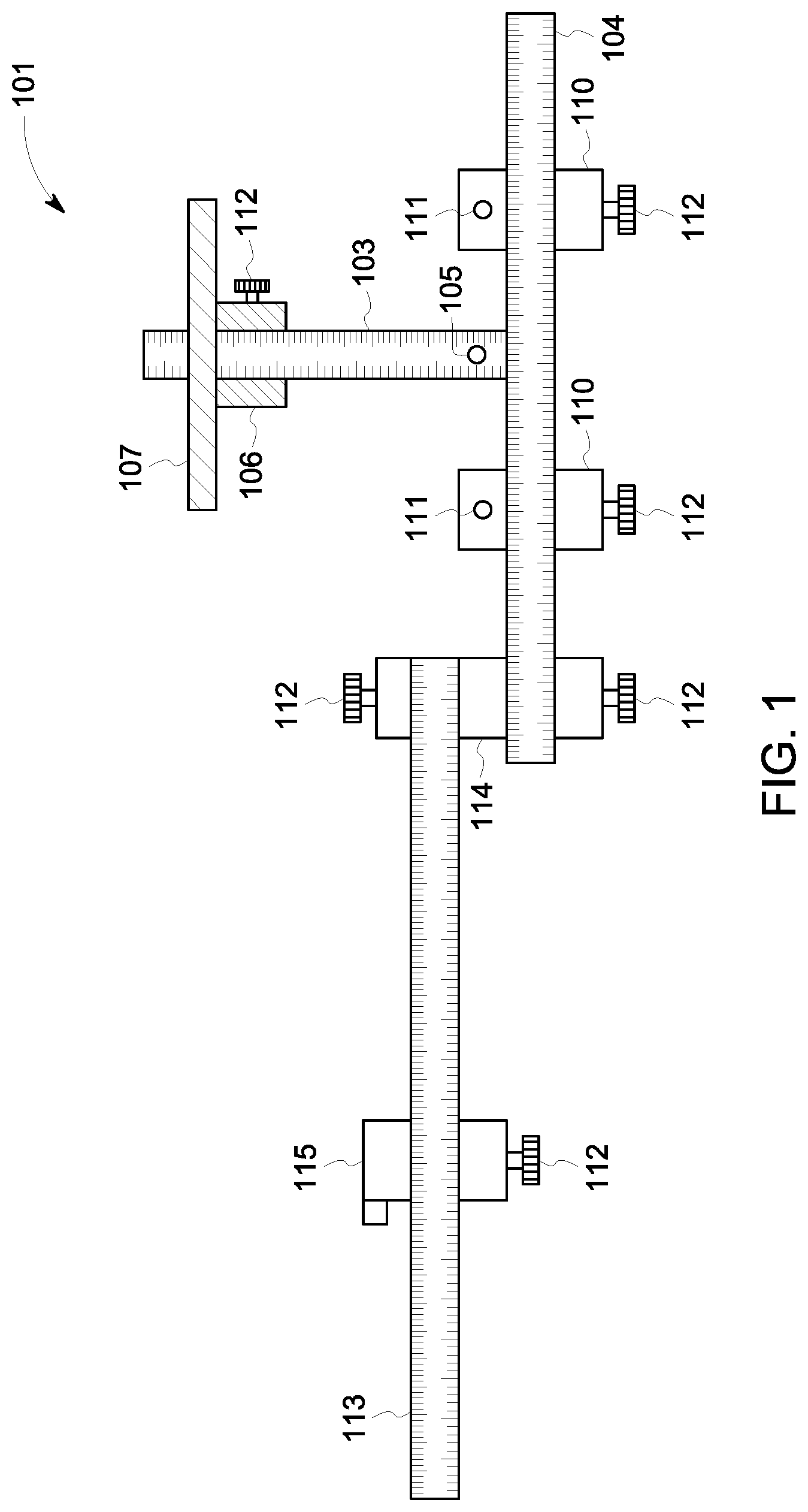 Patent US12318849 Figure 1 – Adjustable drill jig system and method of use