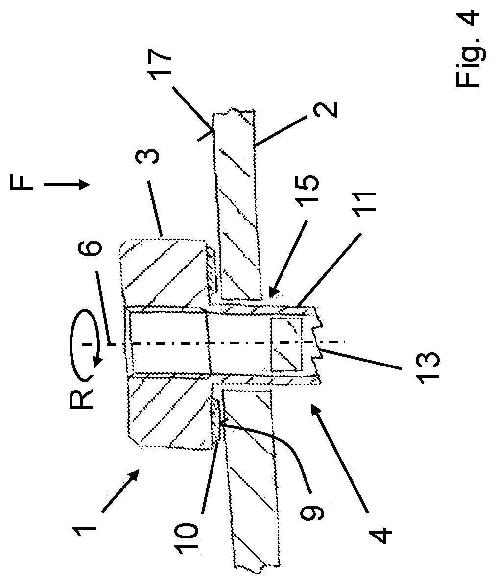 Patent US12318862 Figure 4 – Fastening element for friction welding and method for friction welding a fastening element onto a planar workpiece