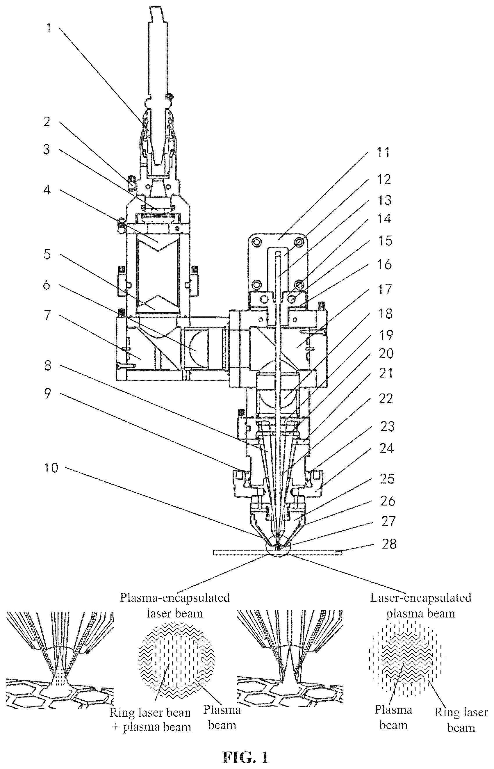 Patent US12318867 Figure 1 – Laser-plasma composite cladding head and composite cladding method