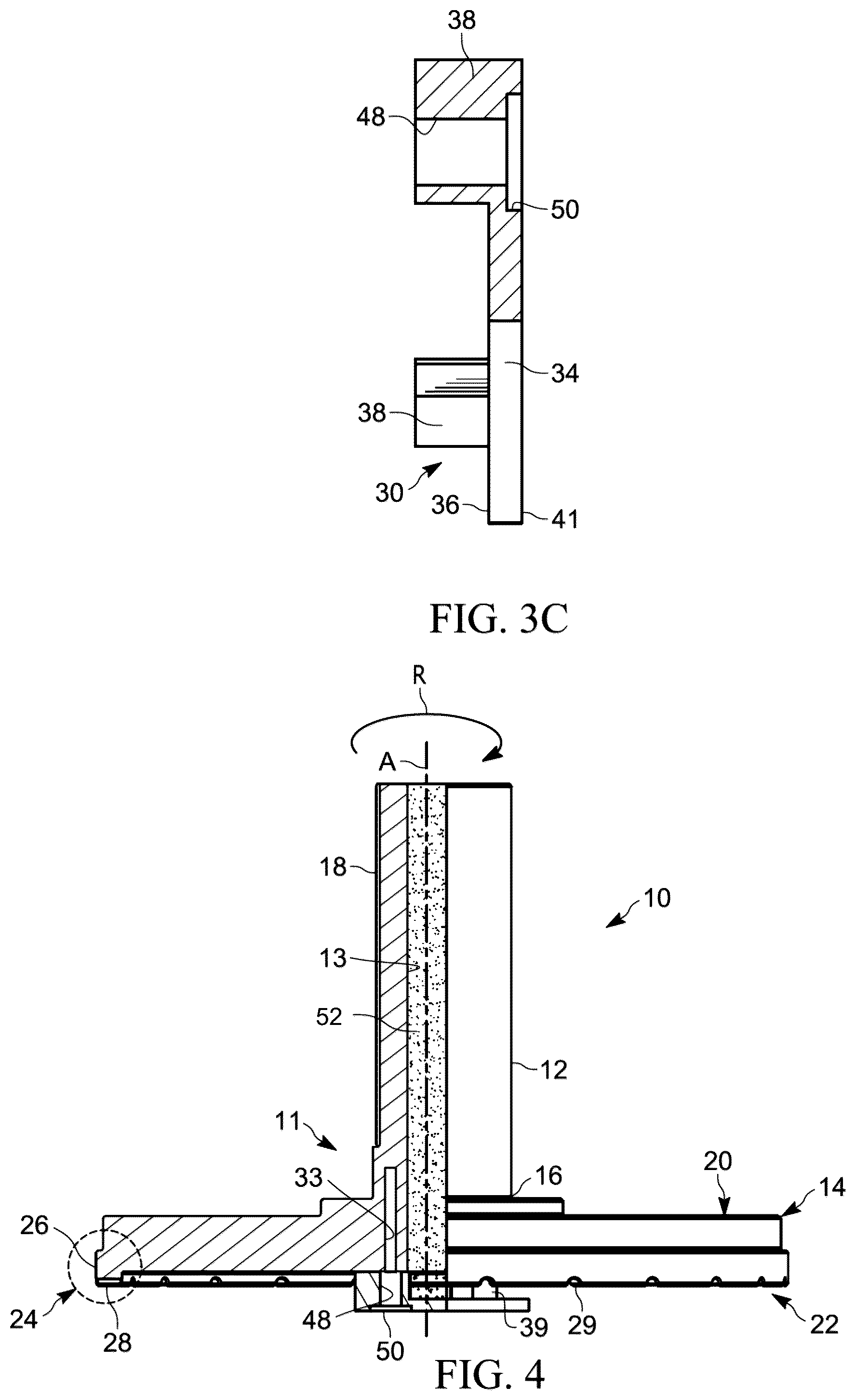 Patent US12318889 Figure 3 – Radial grinding wheel for machining center having impeller for directing through-spindle coolant to the work surface of the tool